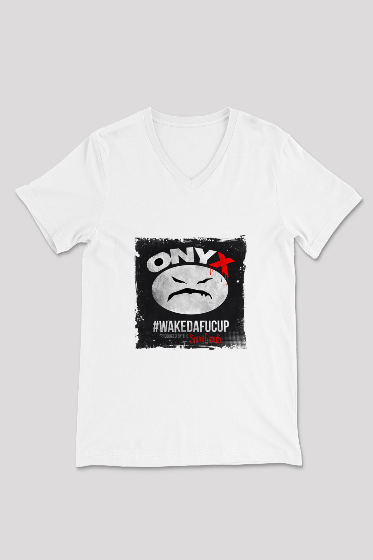 Onyx Baskılı Beyaz V Yaka Unisex Tişört