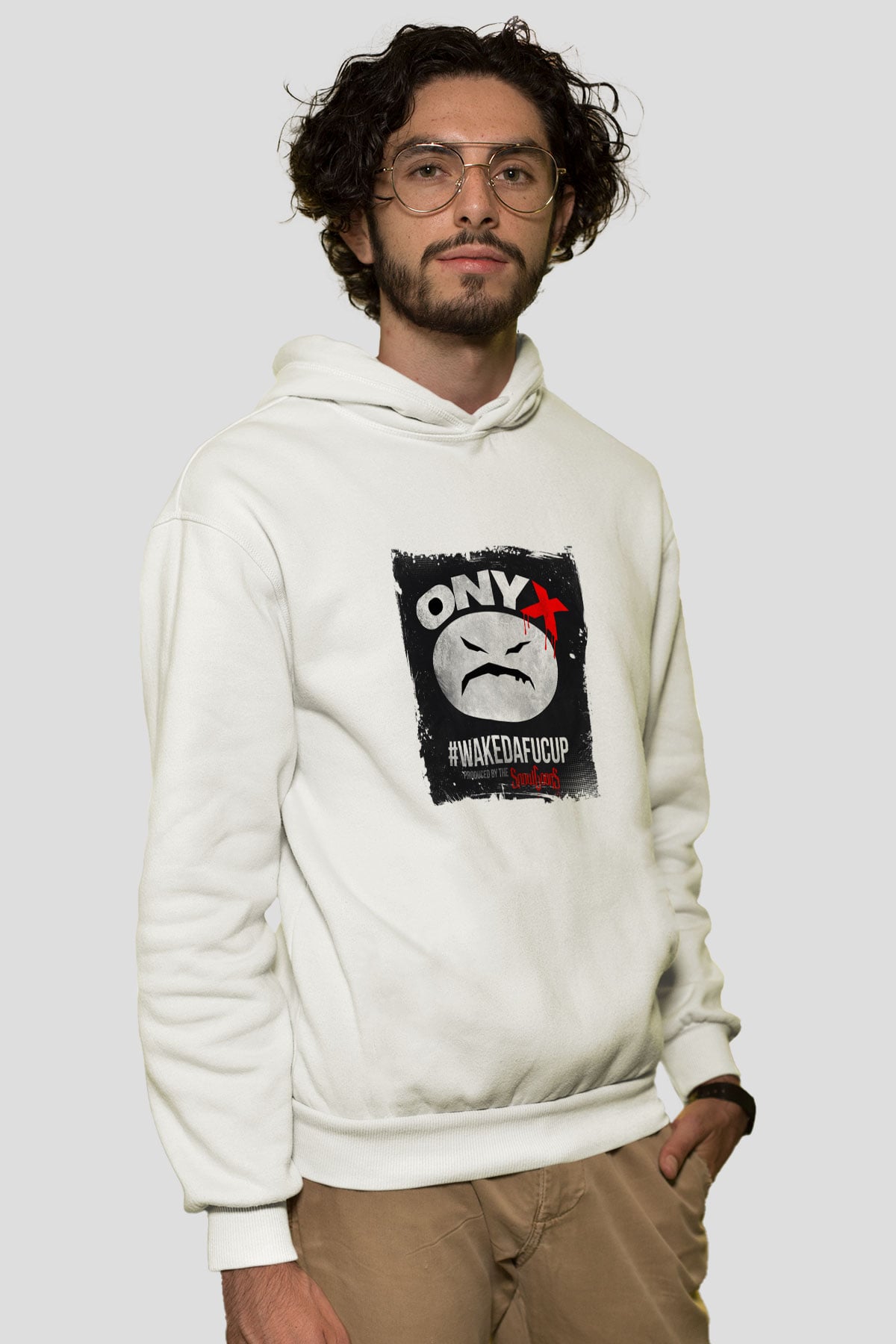Onyx Baskılı Unisex Beyaz Kapüşonlu Sweatshirt