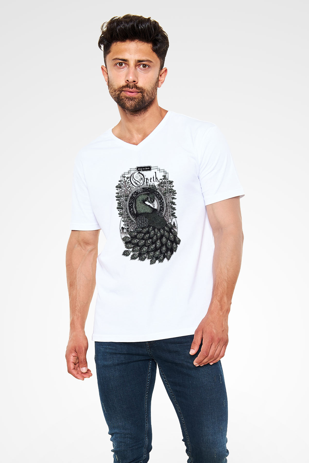 Opeth Beyaz Unisex V Yaka Tişört T-Shirt