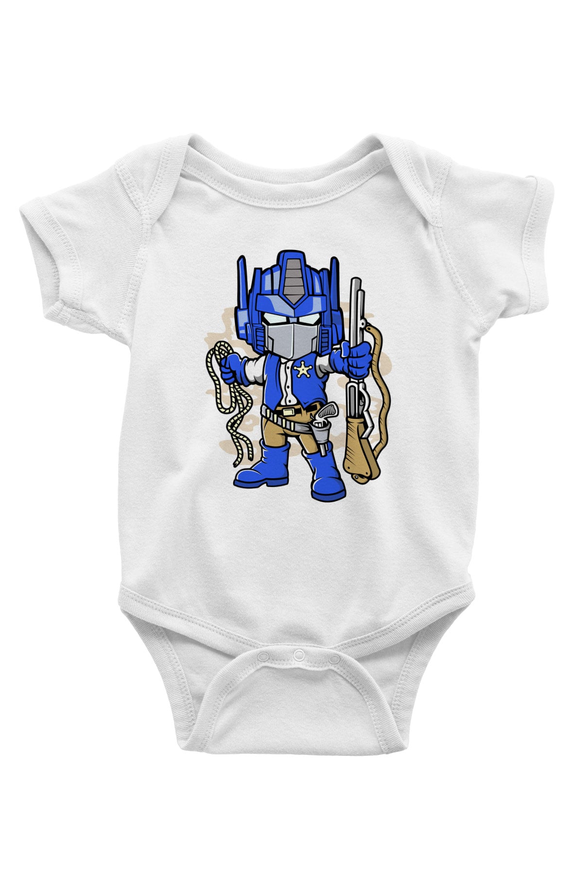 Optimus Cowboy Baskılı Beyaz Unisex Bebek Body - Zıbın