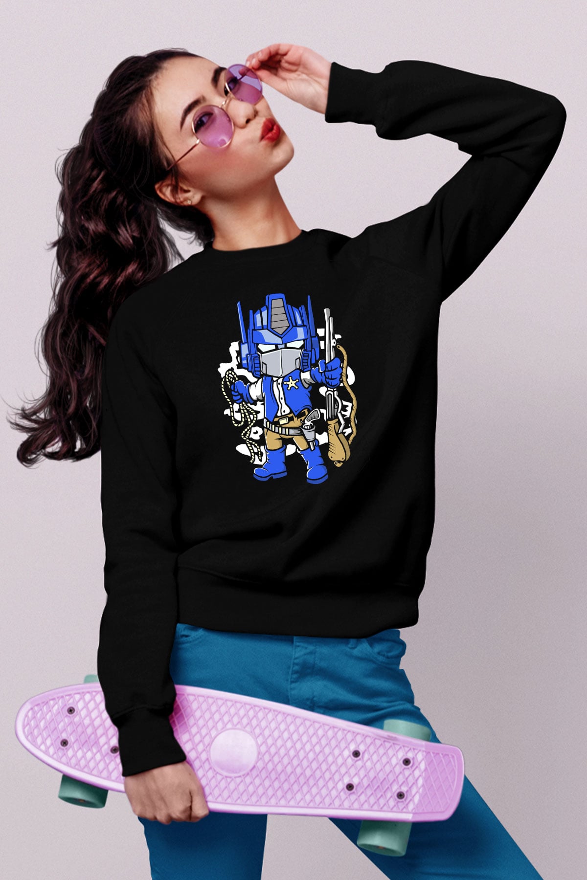 Optimus Cowboy Baskılı Siyah Unisex Tshirt