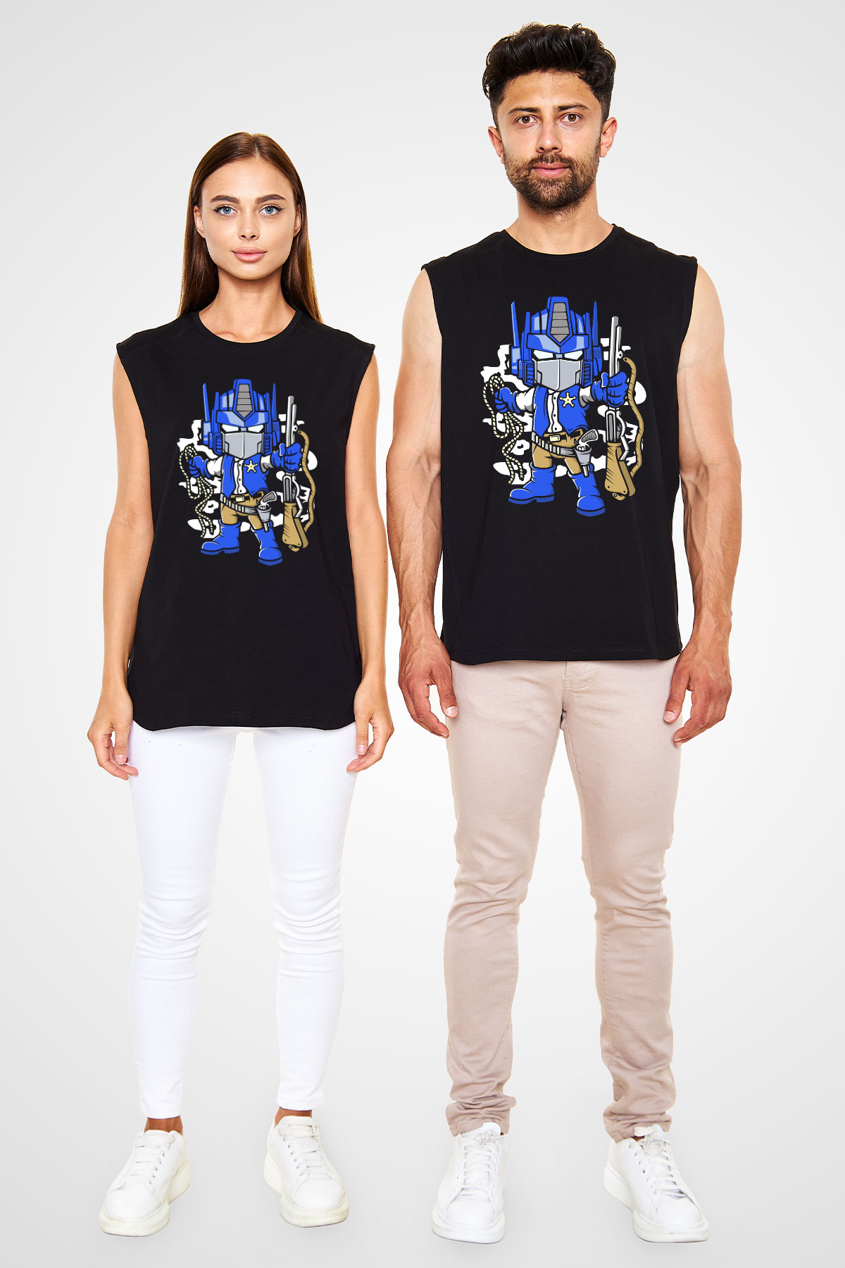 Optimus Cowboy Baskılı Siyah Unisex Tshirt
