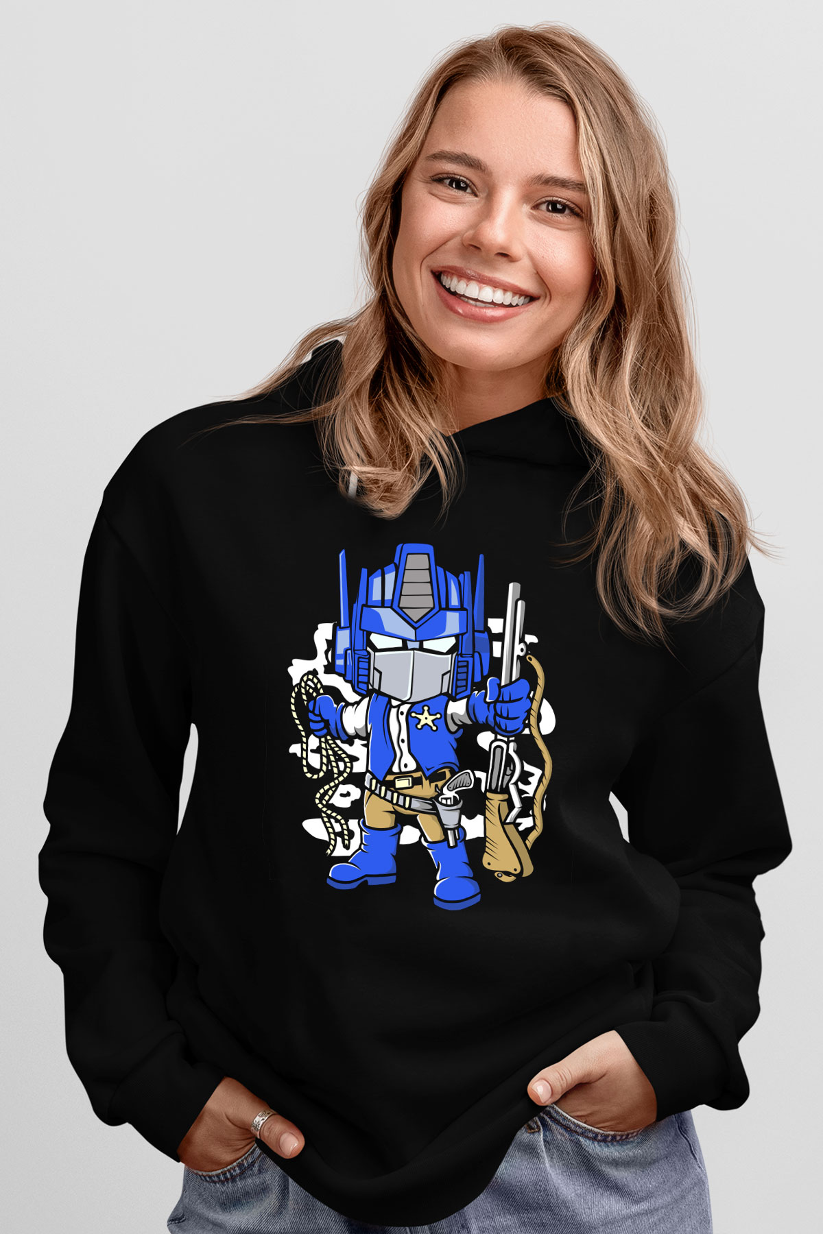 Optimus Cowboy Baskılı Siyah Unisex Tshirt
