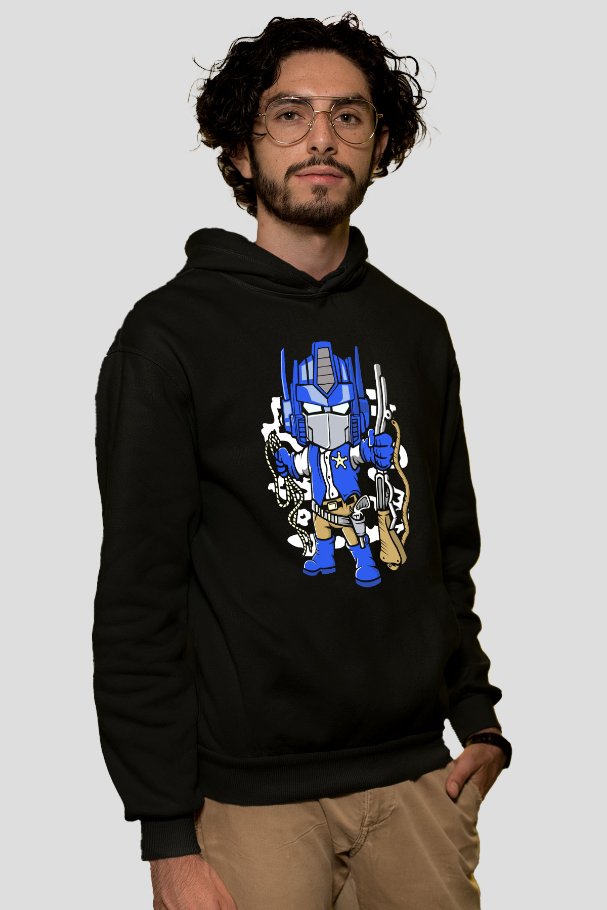 Optimus Cowboy Baskılı Siyah Unisex Tshirt