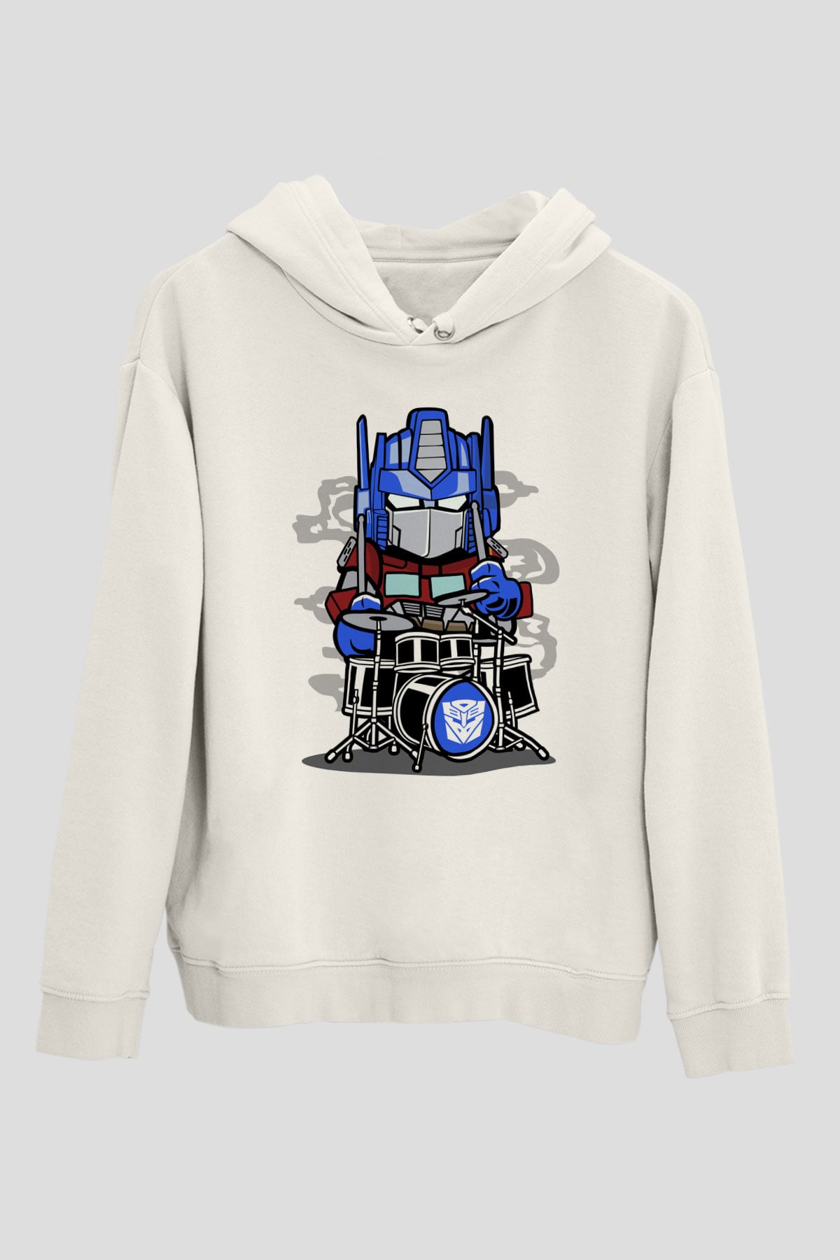 Optimus Drummer Baskılı Beyaz Unisex Hoodie