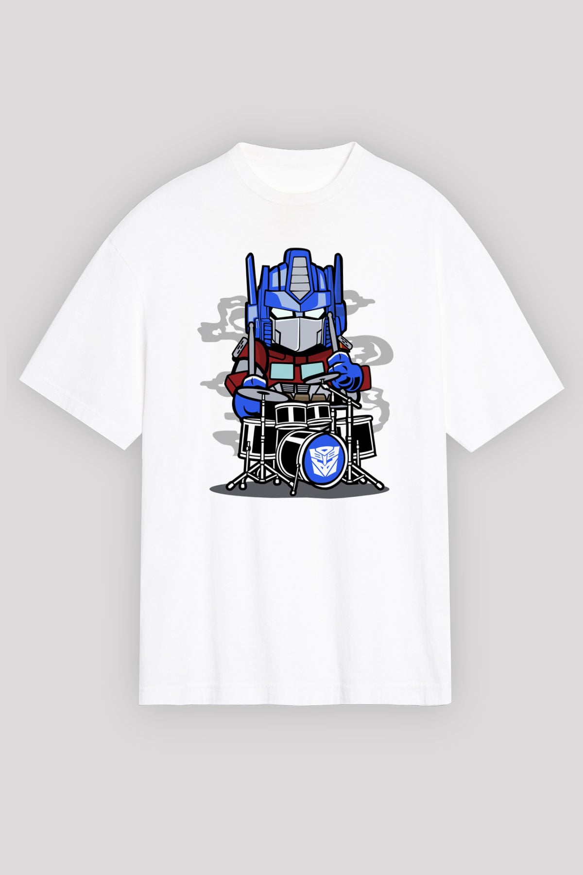 Optimus Drummer Baskılı Beyaz Unisex Oversize Tişört