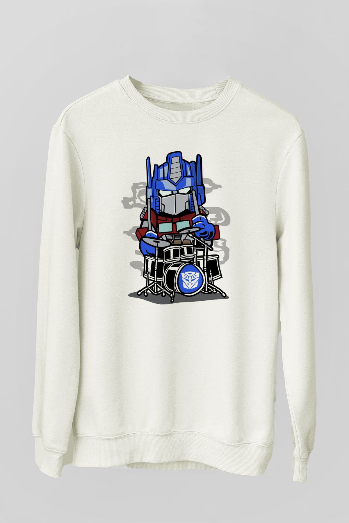 Optimus Drummer Baskılı Beyaz Unisex Sweatshirt