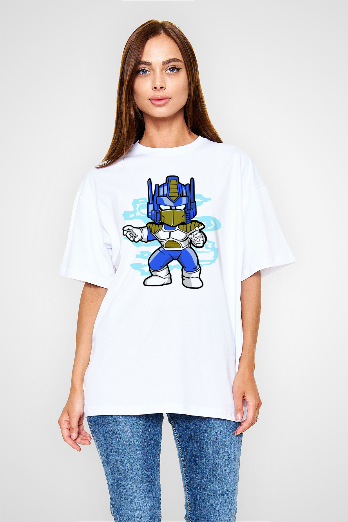 Optimus Vegeta Baskılı Beyaz Unisex Oversize Tişört