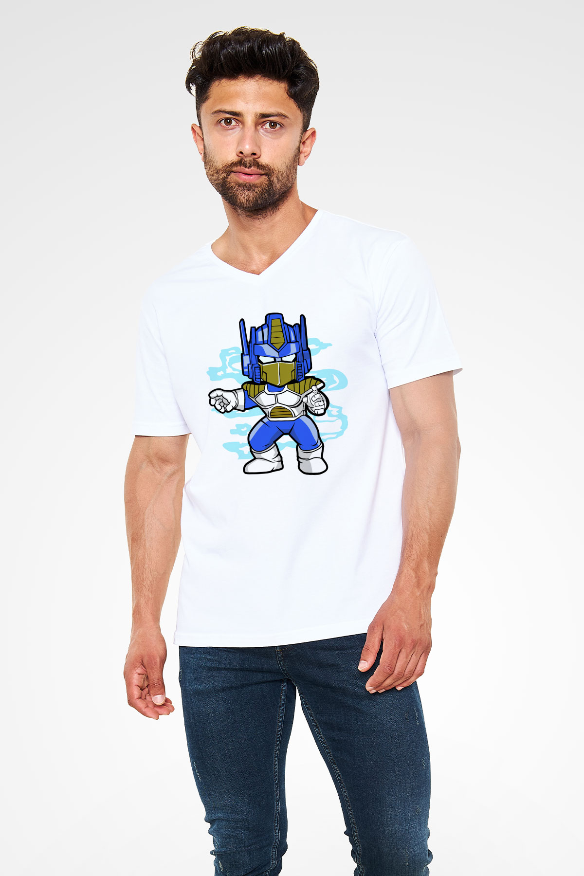 Optimus Vegeta Baskılı Beyaz Unisex V Yaka Tişört