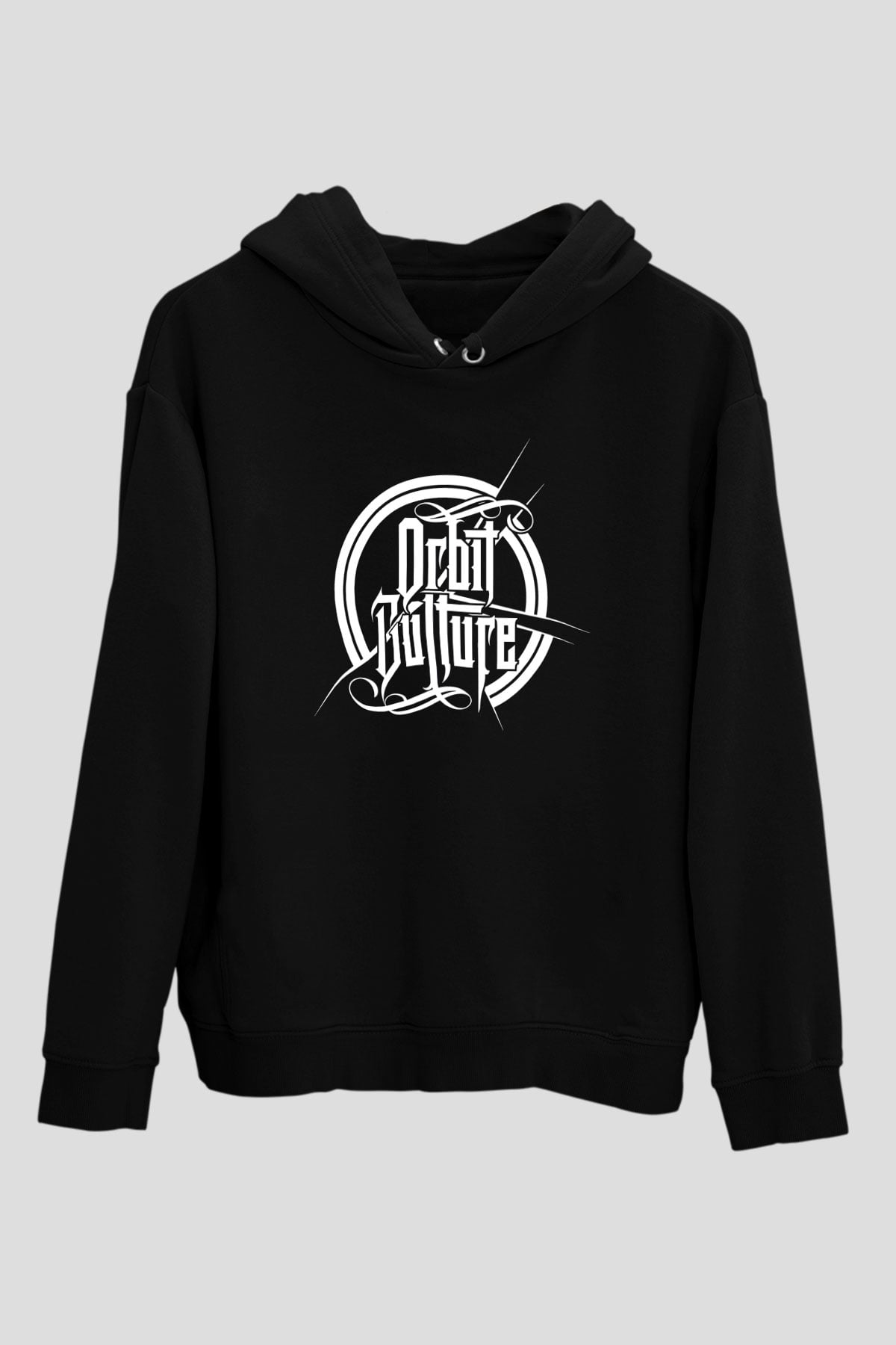 Orbit Culture Baskılı Unisex Siyah Kapüşonlu Sweatshirt