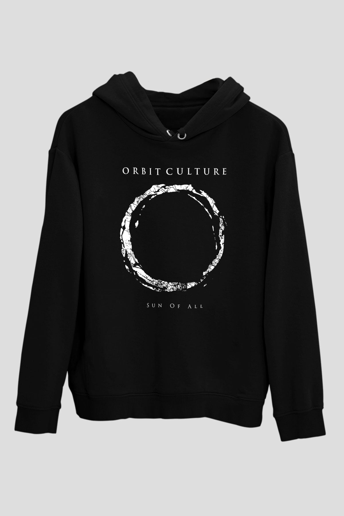Orbit Culture Baskılı Unisex Siyah Kapüşonlu Sweatshirt