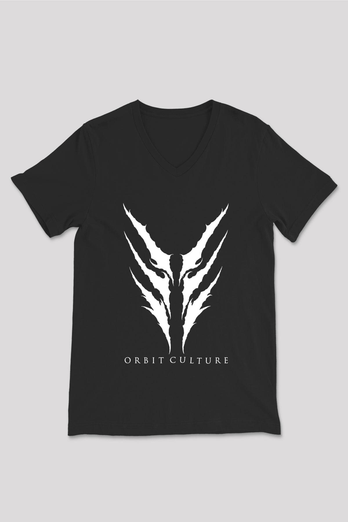 Orbit Culture Baskılı Unisex Siyah V Yaka Tişört - Tshirt