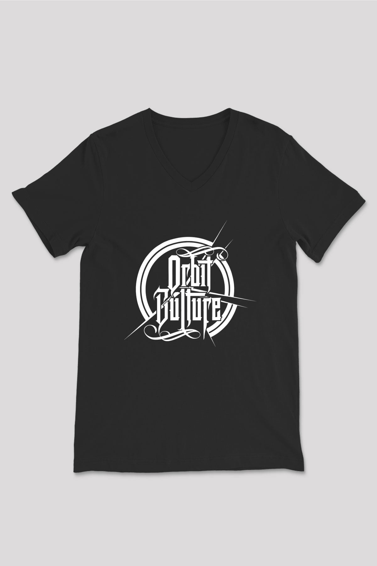 Orbit Culture Baskılı Unisex Siyah V Yaka Tişört - Tshirt