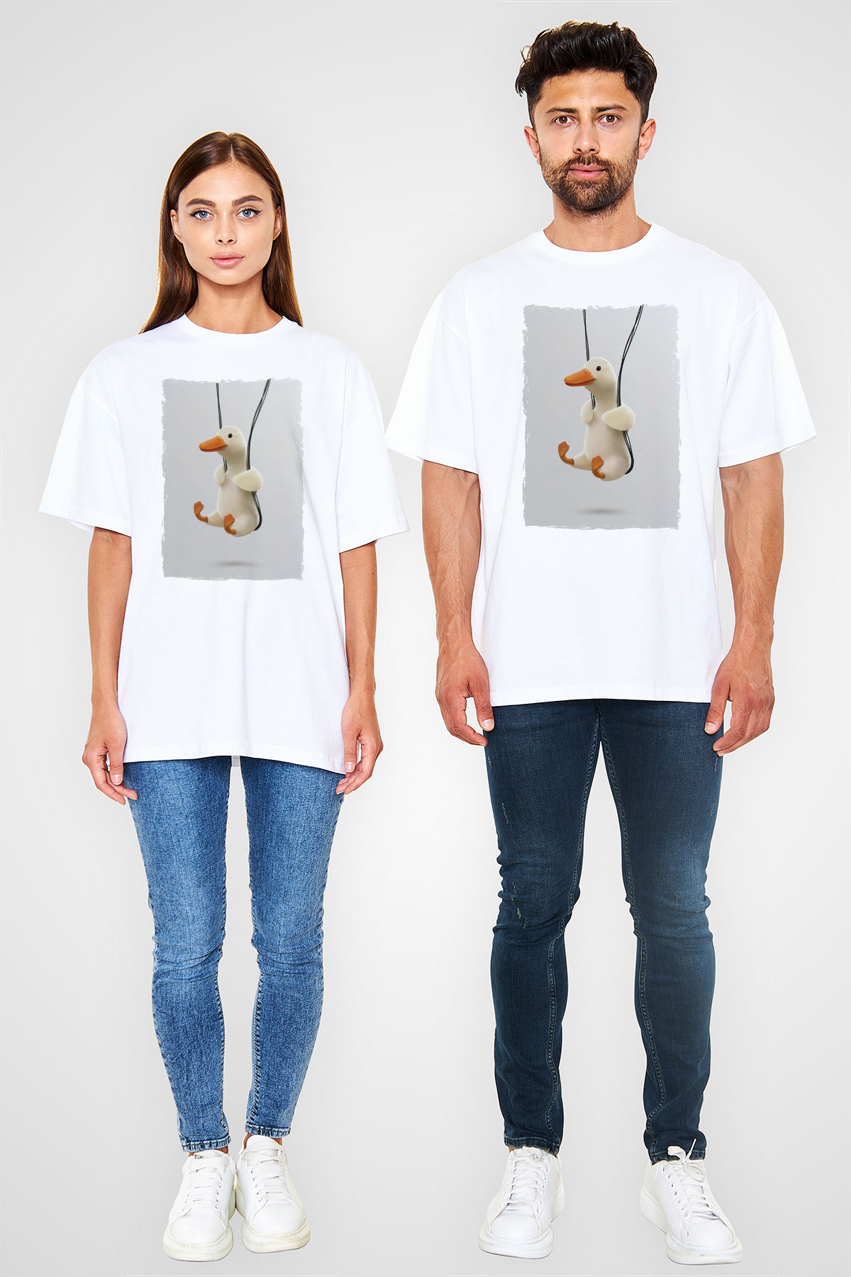 Ördek Baskılı Unisex Beyaz Tişört