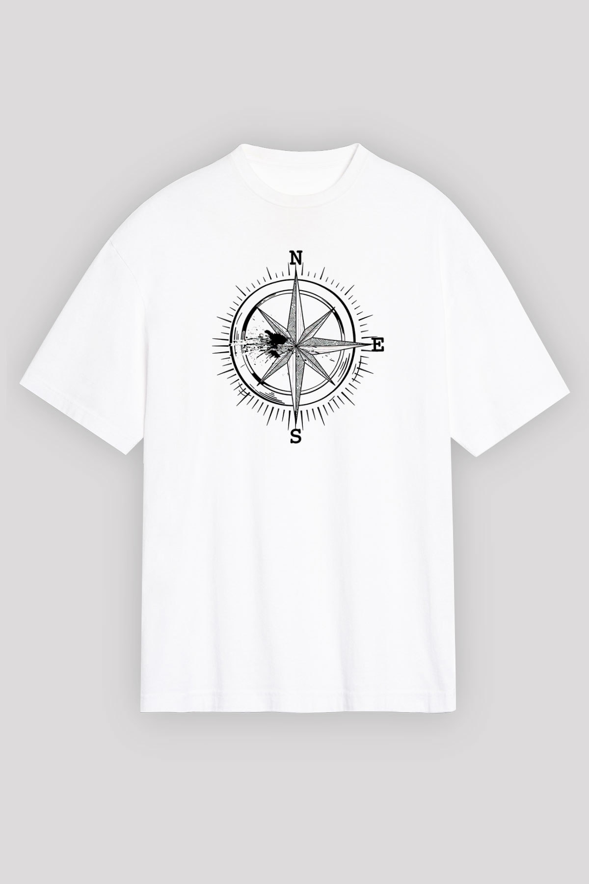 Orienteering Baskılı Unisex Beyaz Oversize Tişört - Tshirt