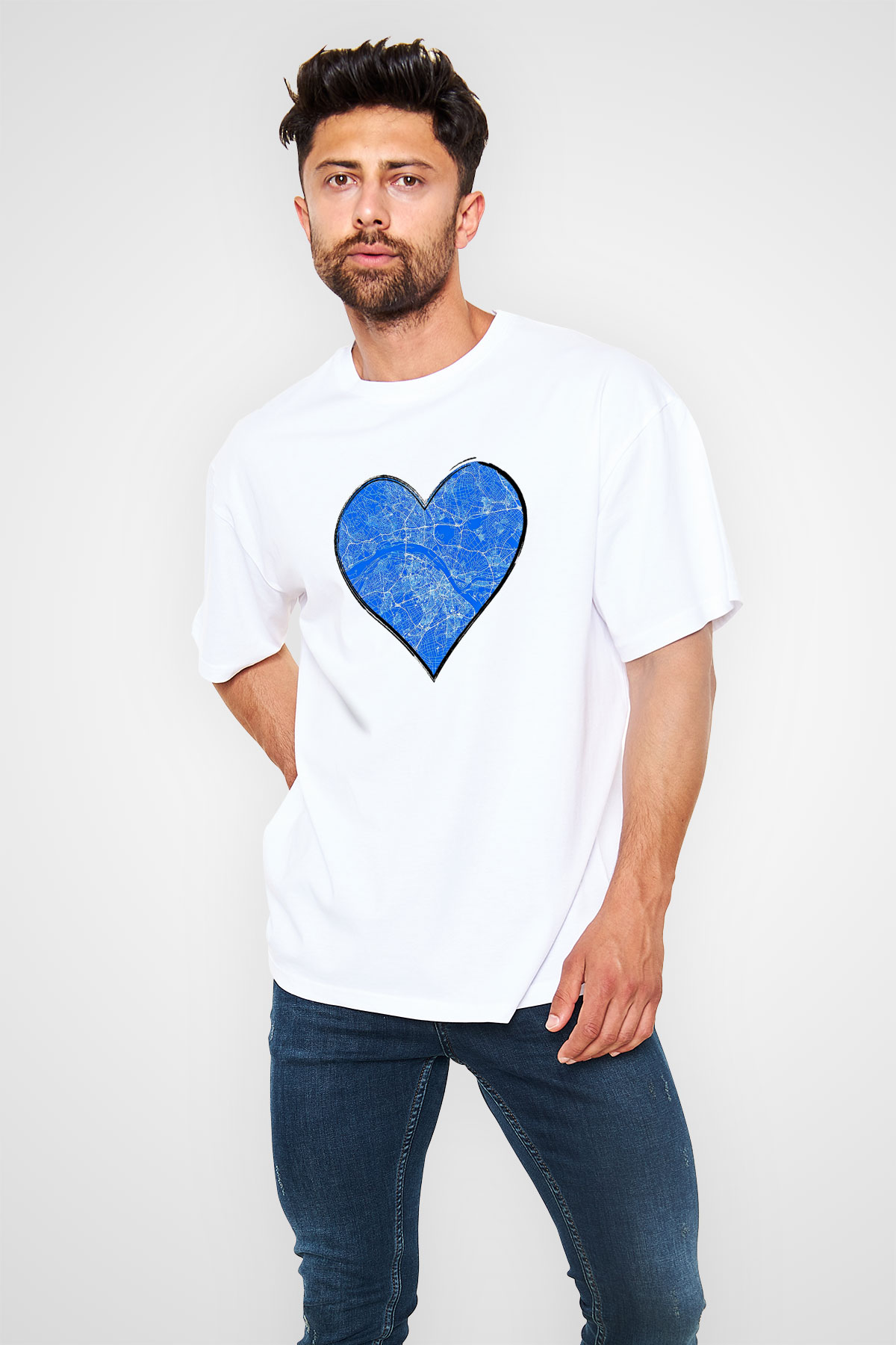 Orienteering Baskılı Unisex Beyaz Oversize Tişört - Tshirt