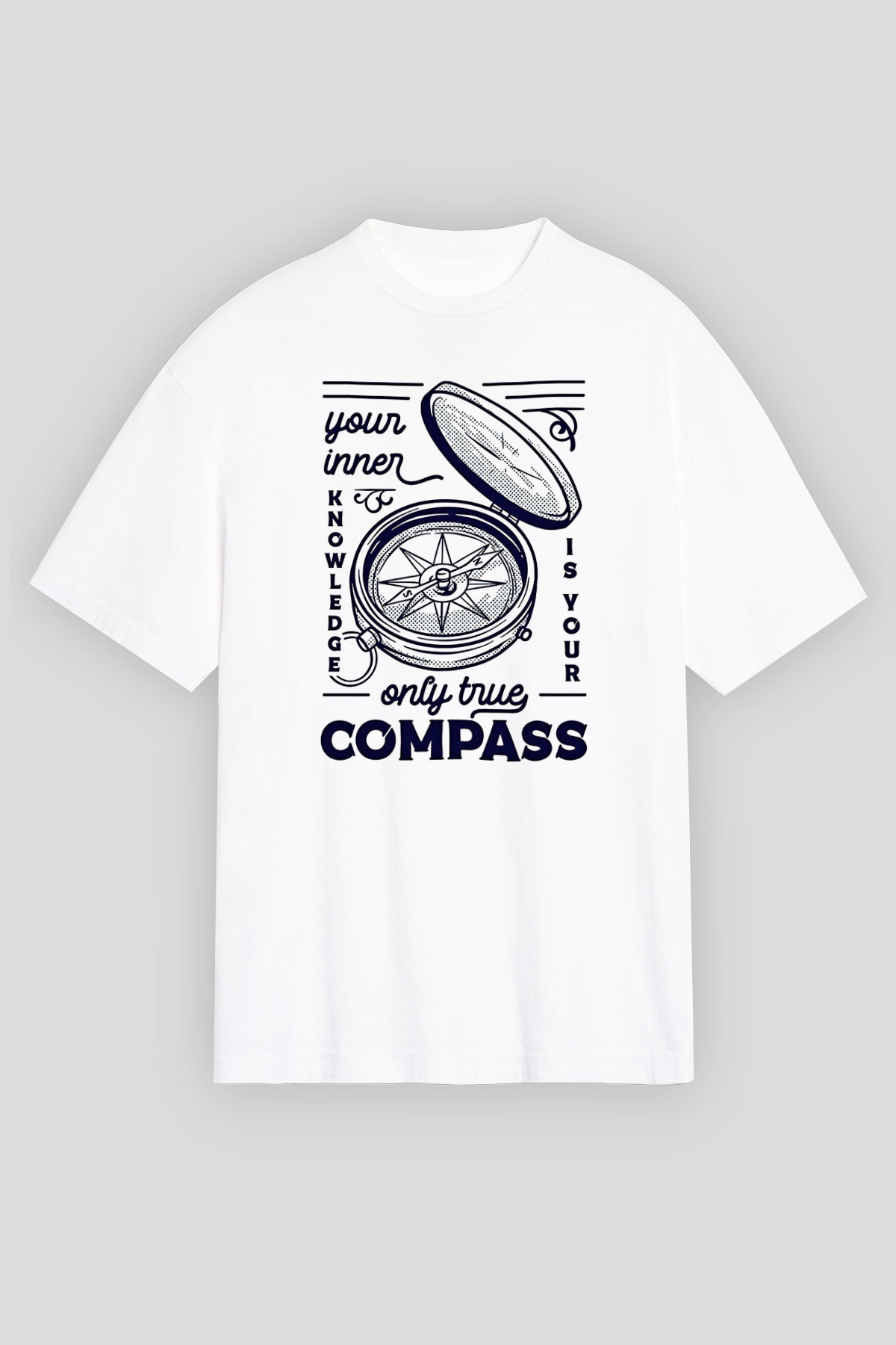 Orienteering Baskılı Unisex Beyaz Oversize Tişört - Tshirt