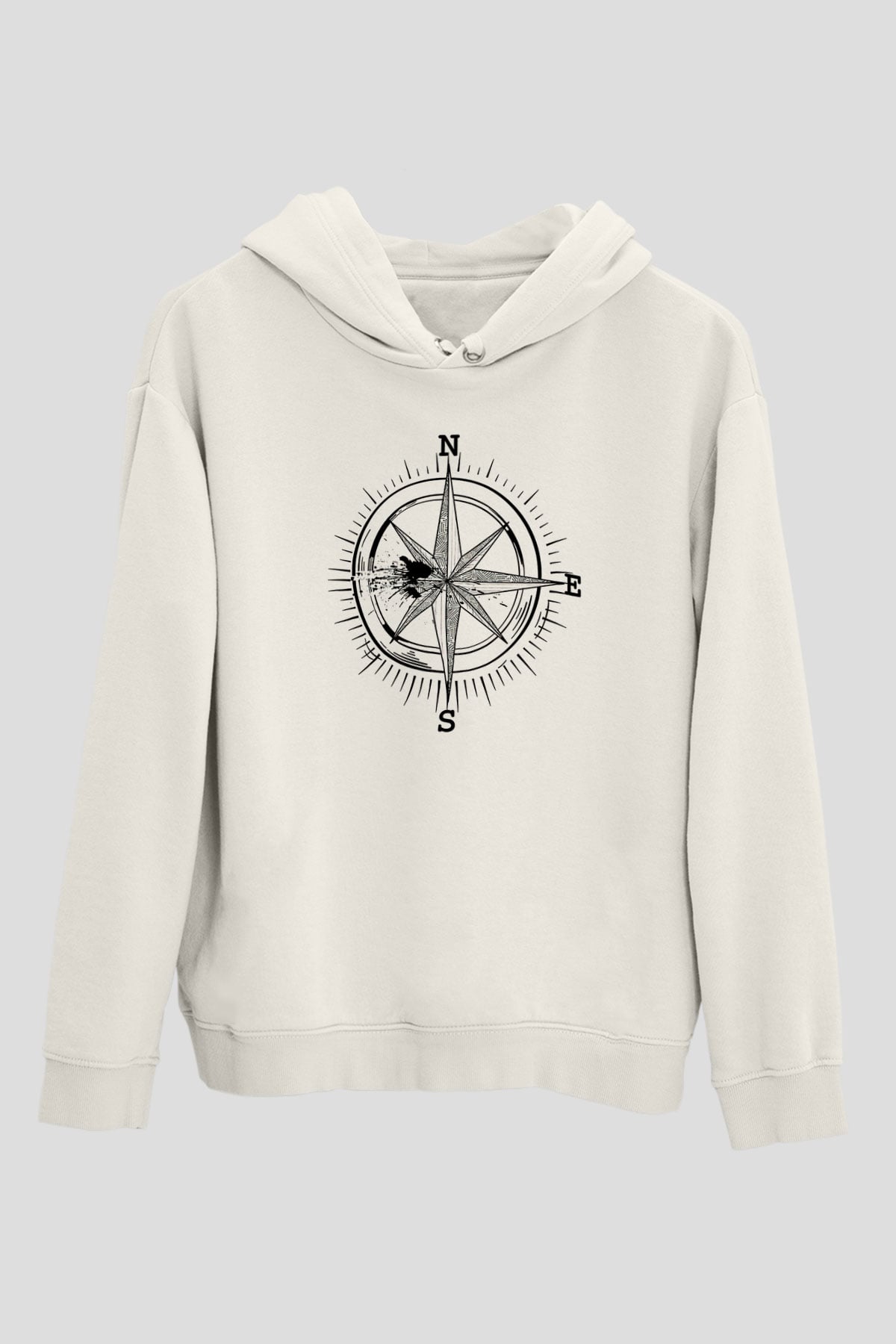 Orienteering Baskılı Unisex Ekru Hoodie