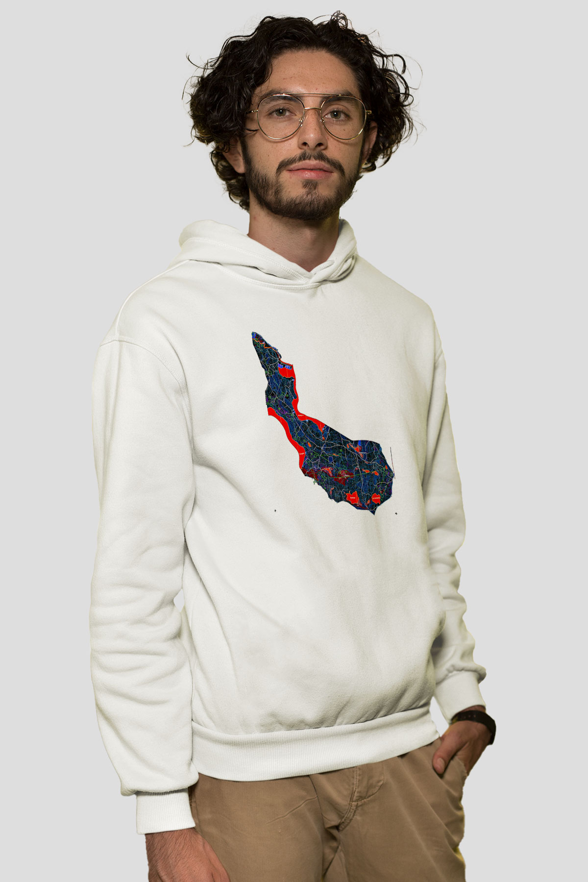 Orienteering Baskılı Unisex Ekru Hoodie