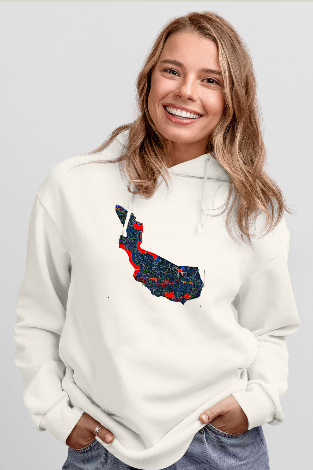 Orienteering Baskılı Unisex Ekru Hoodie