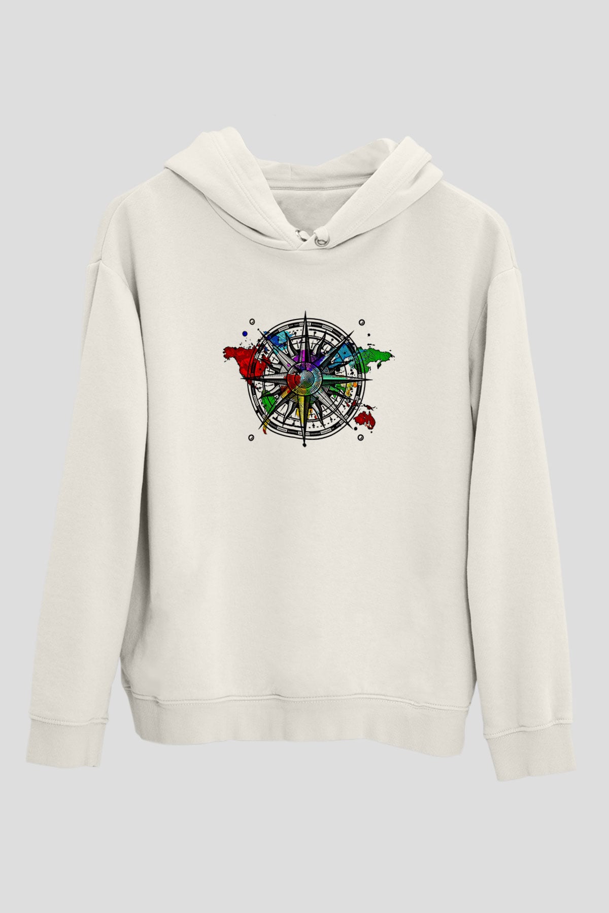 Orienteering Baskılı Unisex Ekru Hoodie