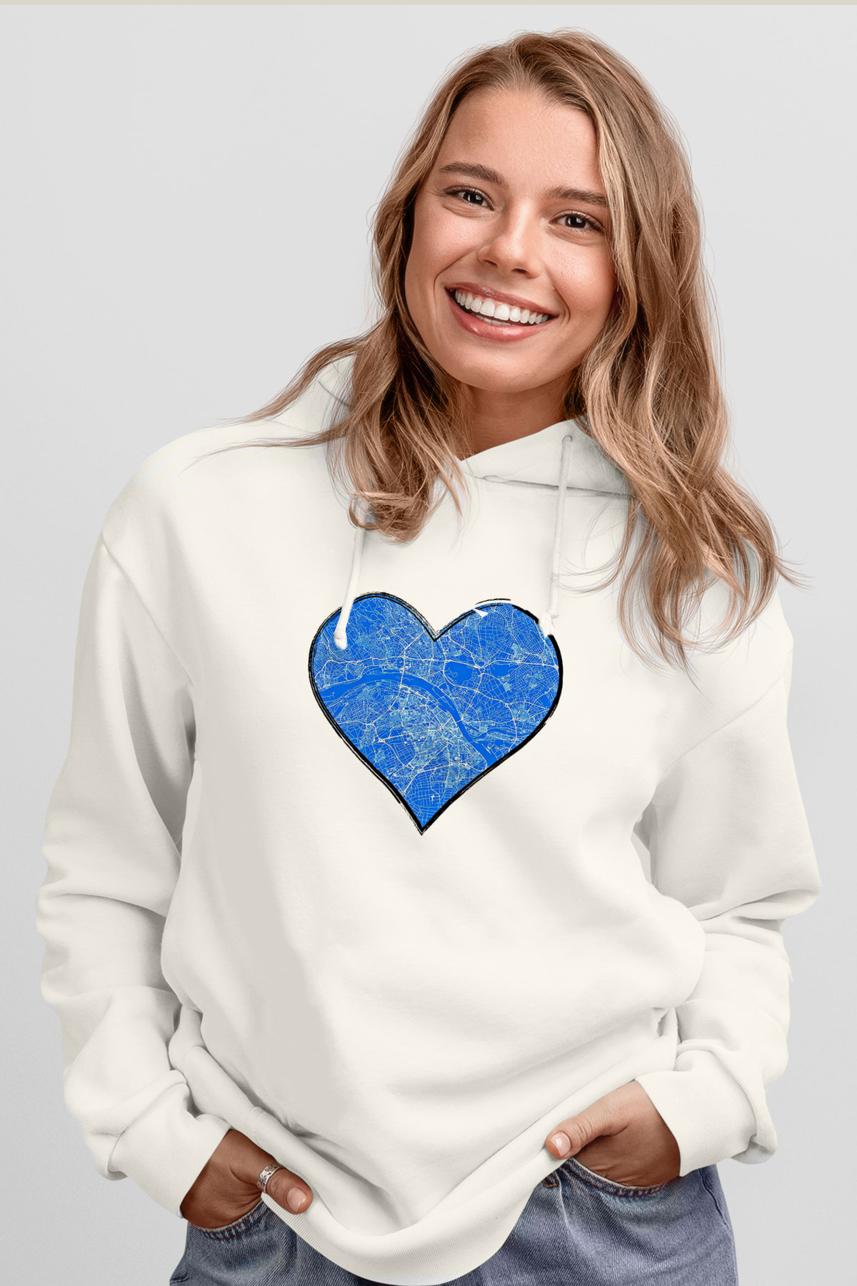 Orienteering Baskılı Unisex Ekru Hoodie