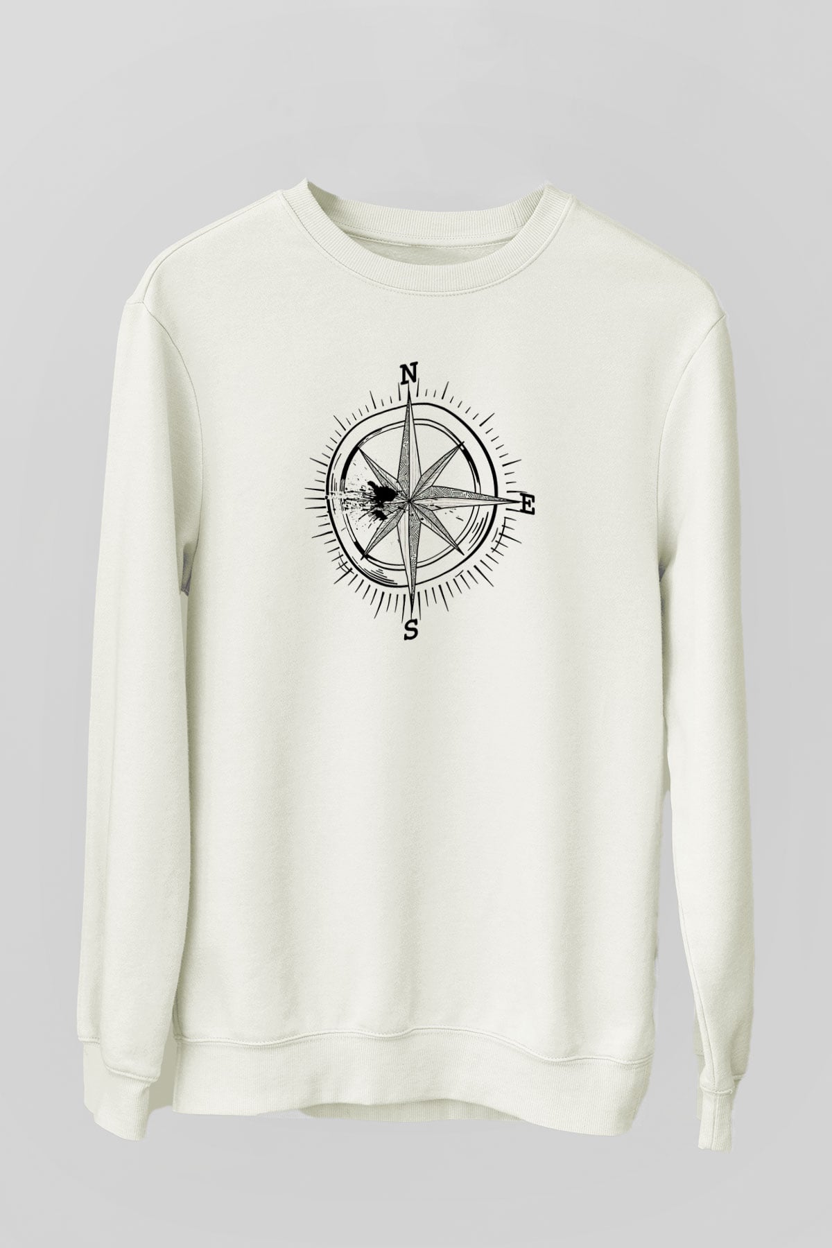 Orienteering Baskılı Unisex Ekru Sweatshirt