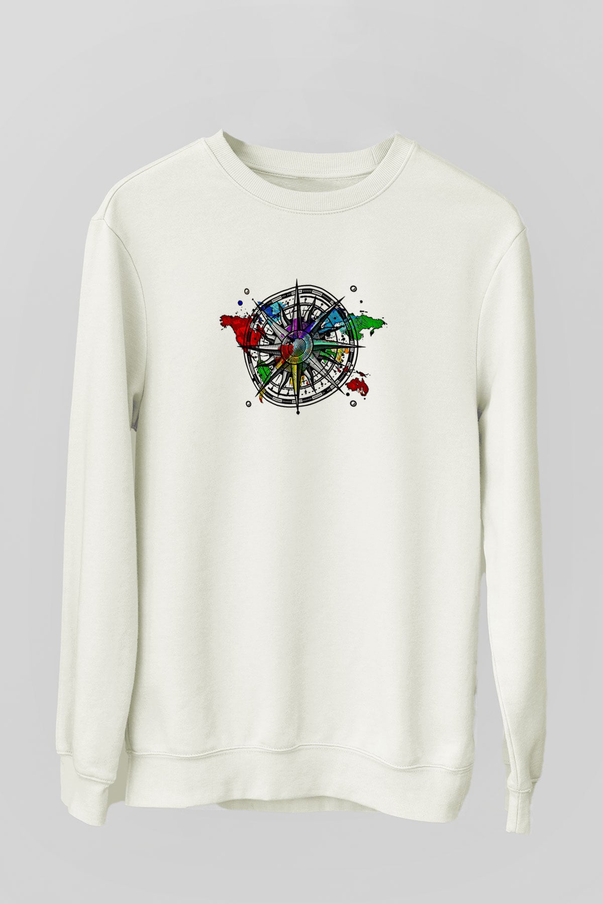 Orienteering Baskılı Unisex Ekru Sweatshirt