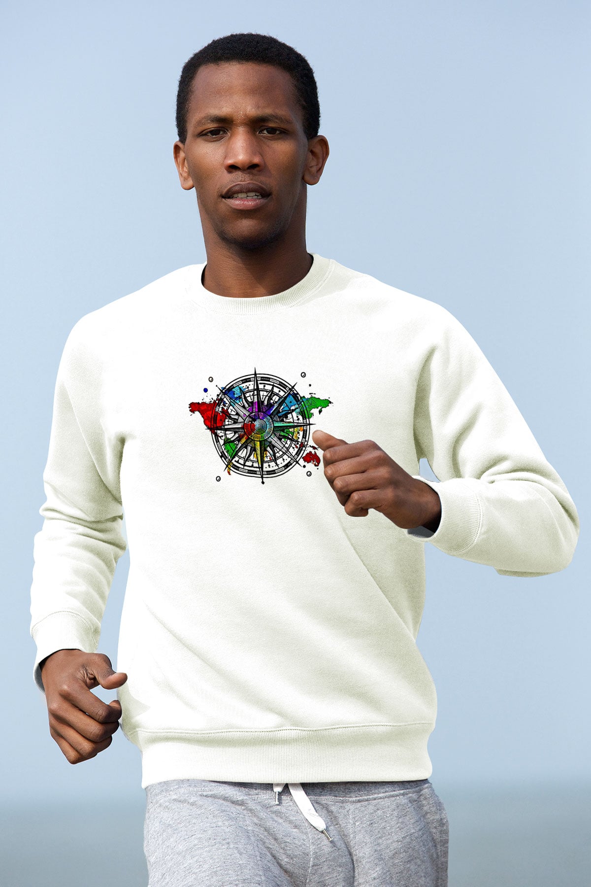 Orienteering Baskılı Unisex Ekru Sweatshirt