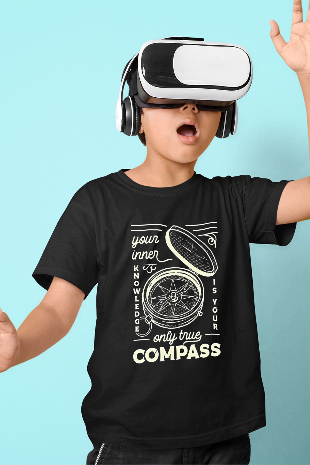 Orienteering Baskılı Unisex Siyah Çocuk Tİşörtü - Tshirt