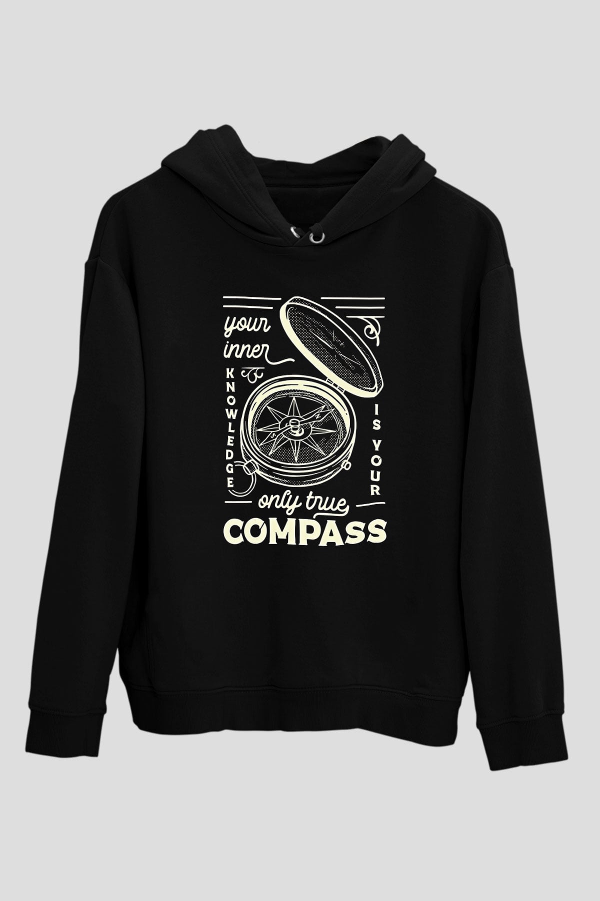 Orienteering Baskılı Unisex Siyah Kapüşonlu Sweatshirt