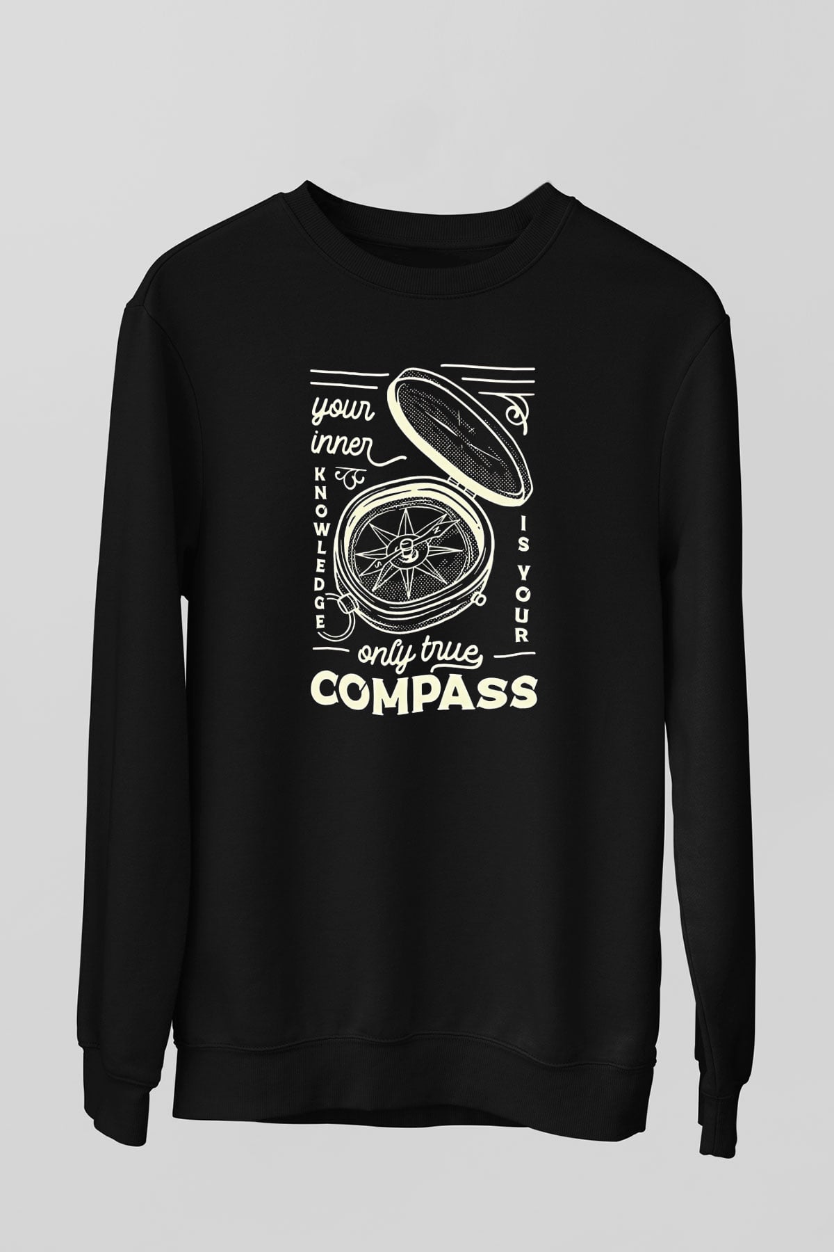 Orienteering Baskılı Unisex Siyah Sweatshirt