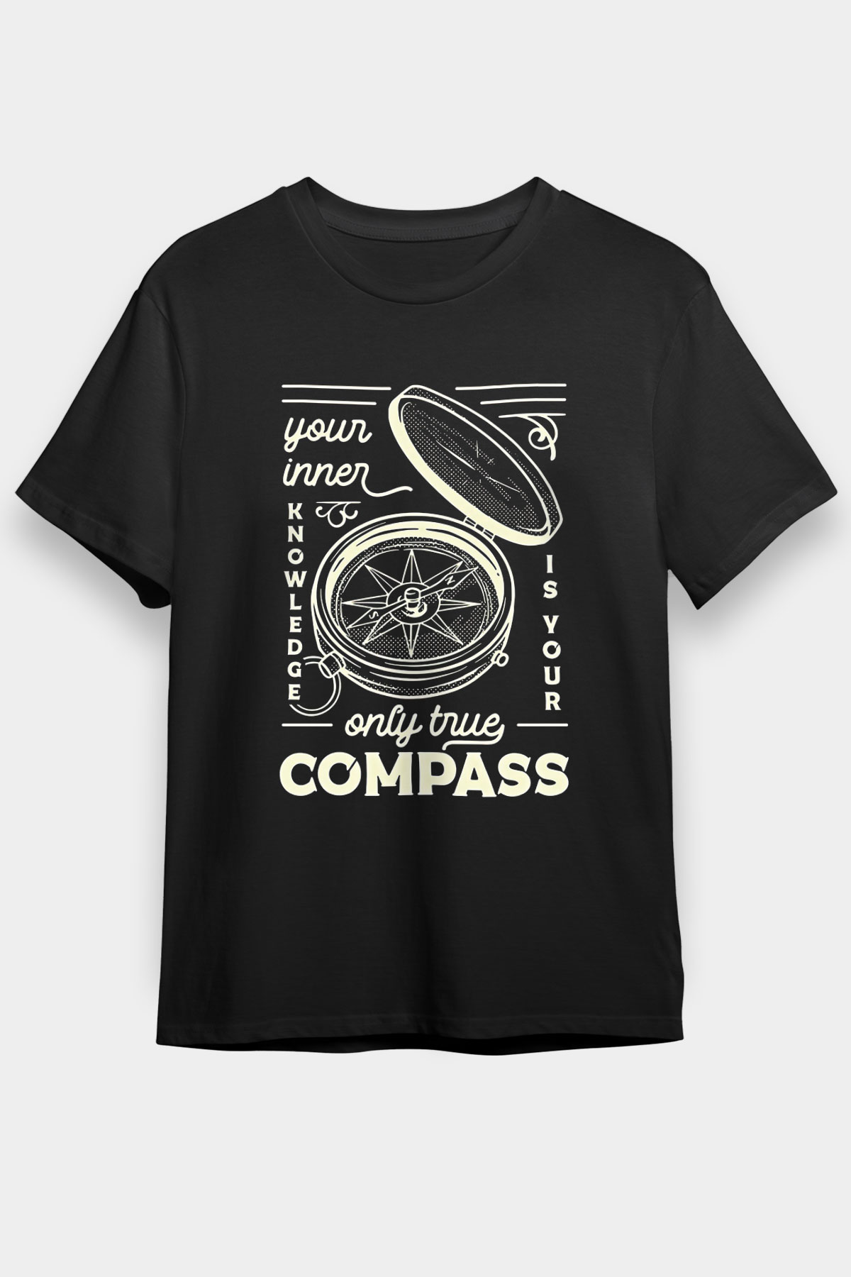 Orienteering Baskılı Unisex Siyah Tişört - Tshirt