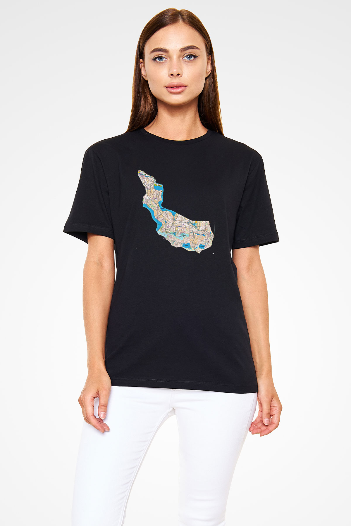 Orienteering Baskılı Unisex Siyah Tişört - Tshirt