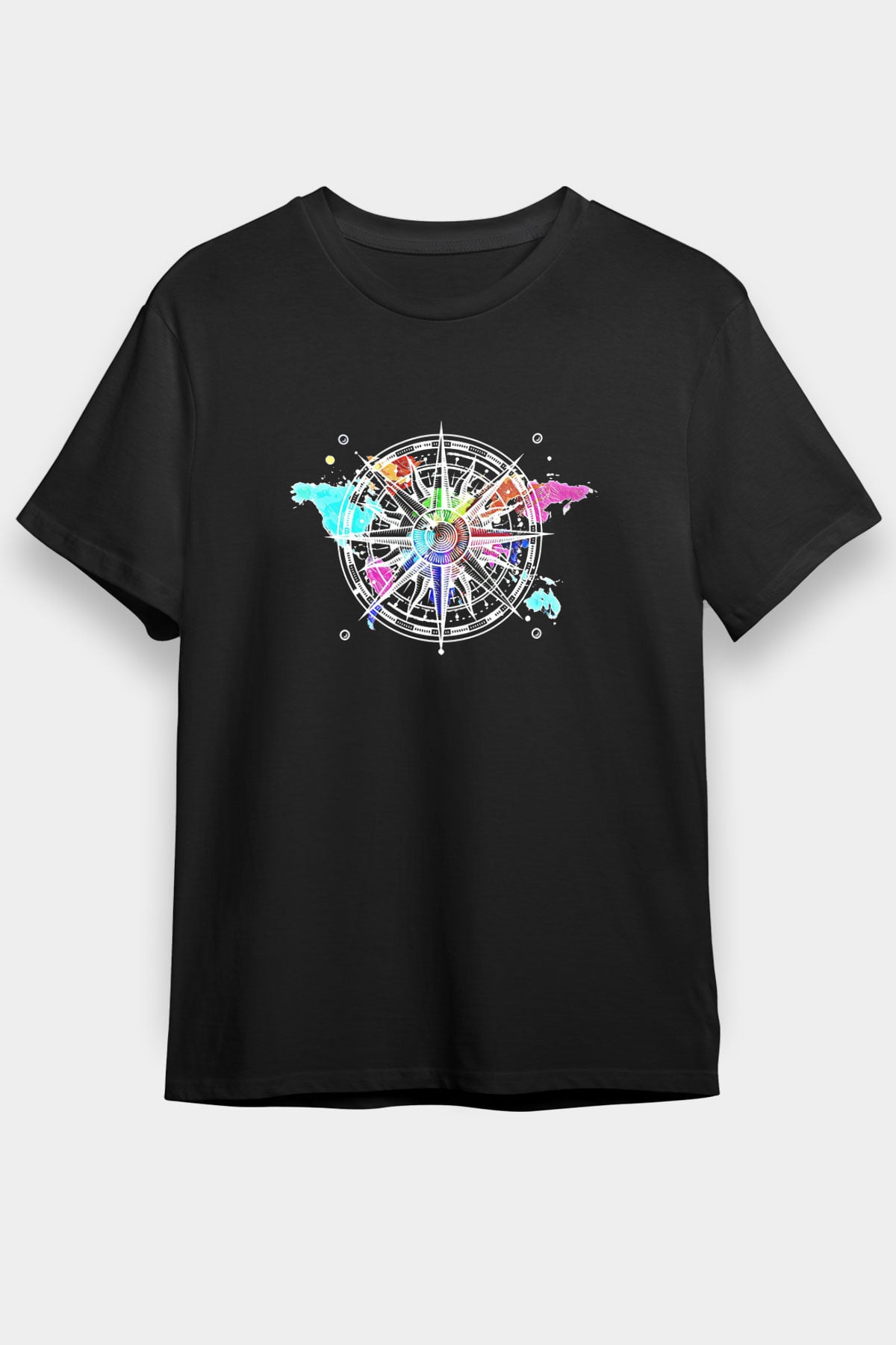 Orienteering Baskılı Unisex Siyah Tişört - Tshirt