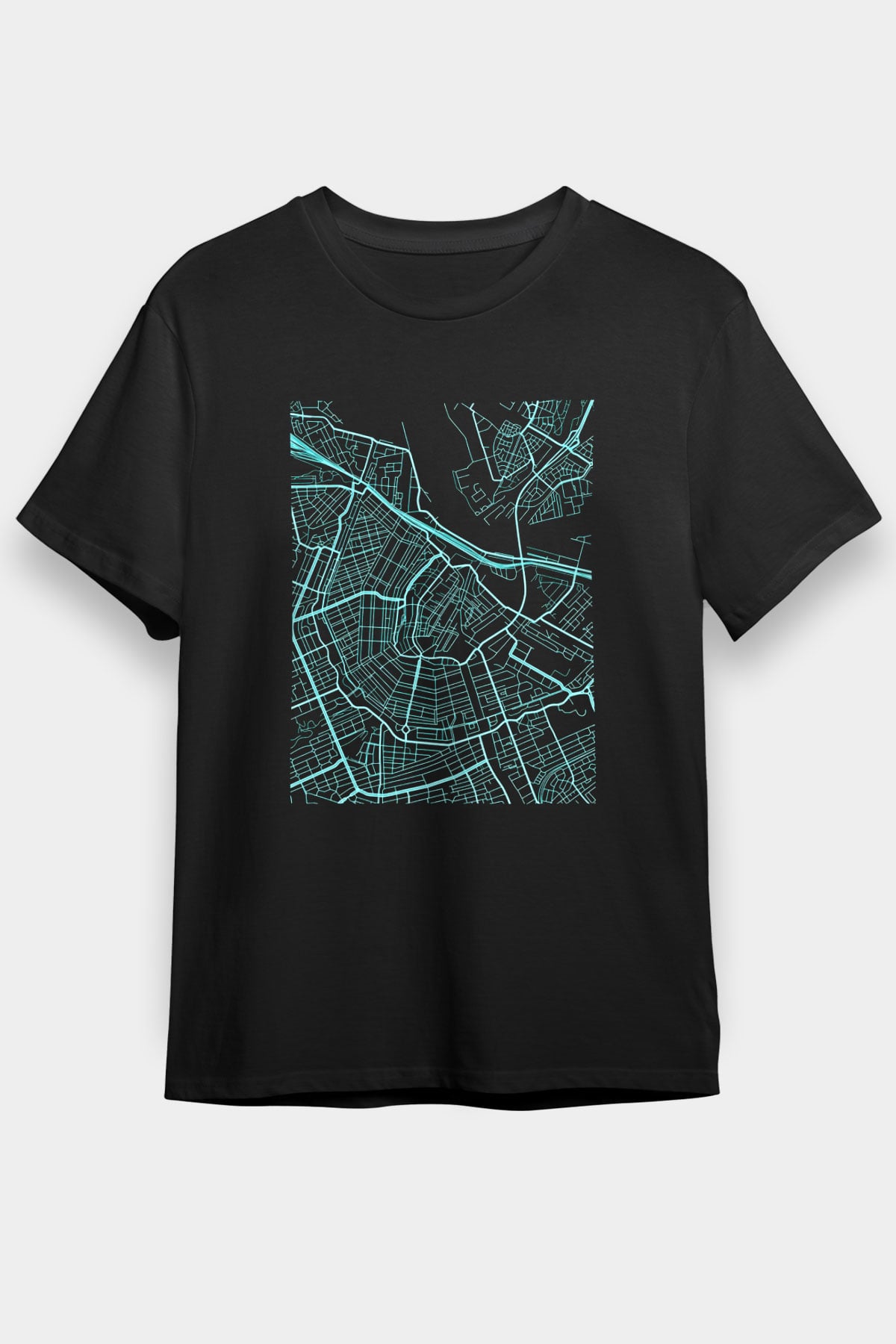 Orienteering Baskılı Unisex Siyah Tişört - Tshirt