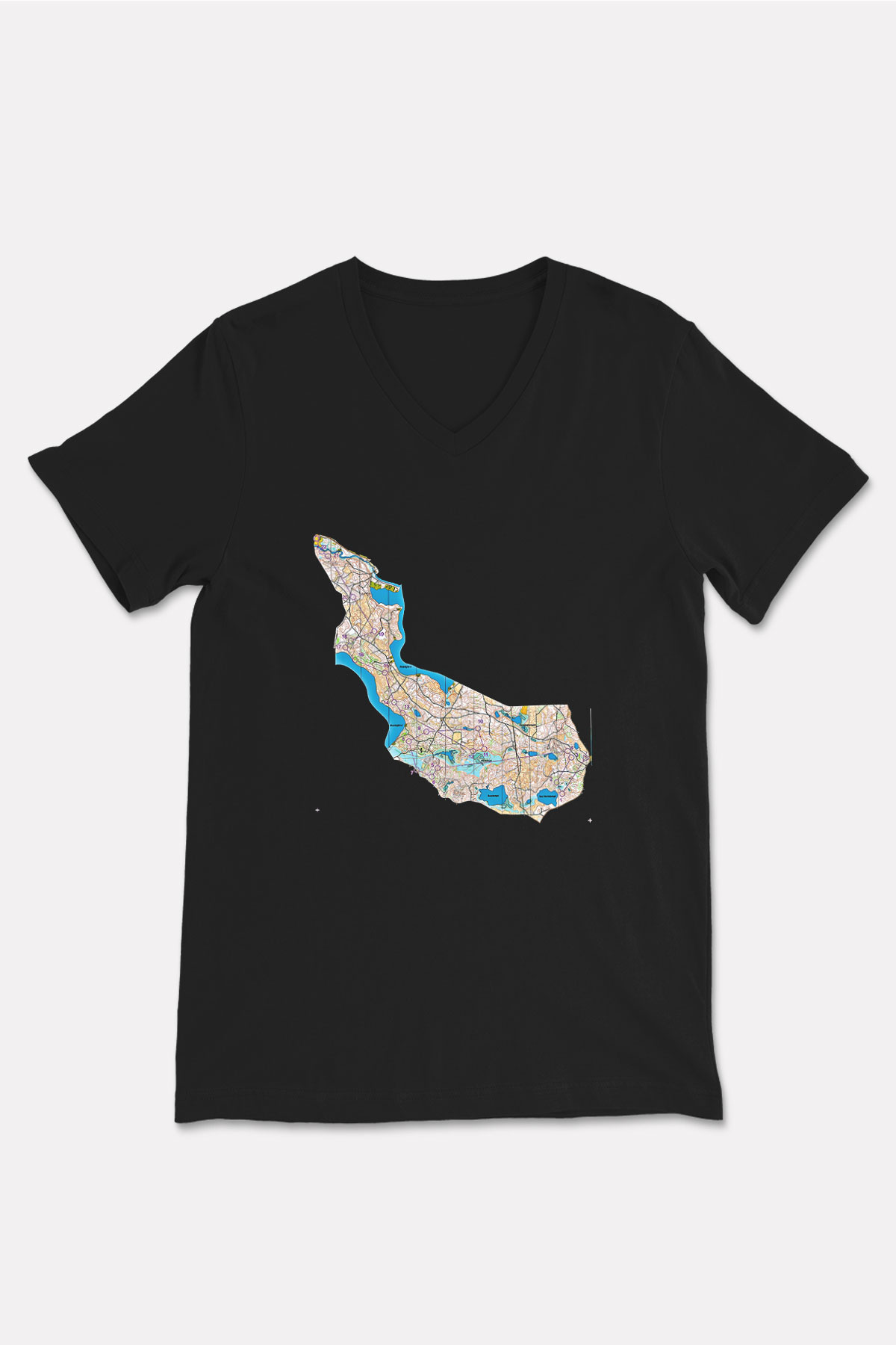 Orienteering Baskılı Unisex Siyah V Yaka Tişört