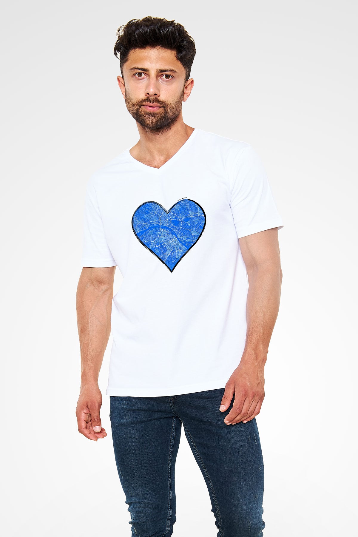 Orienteering Baskılı Unisex V Yaka Tişört - Tshirt