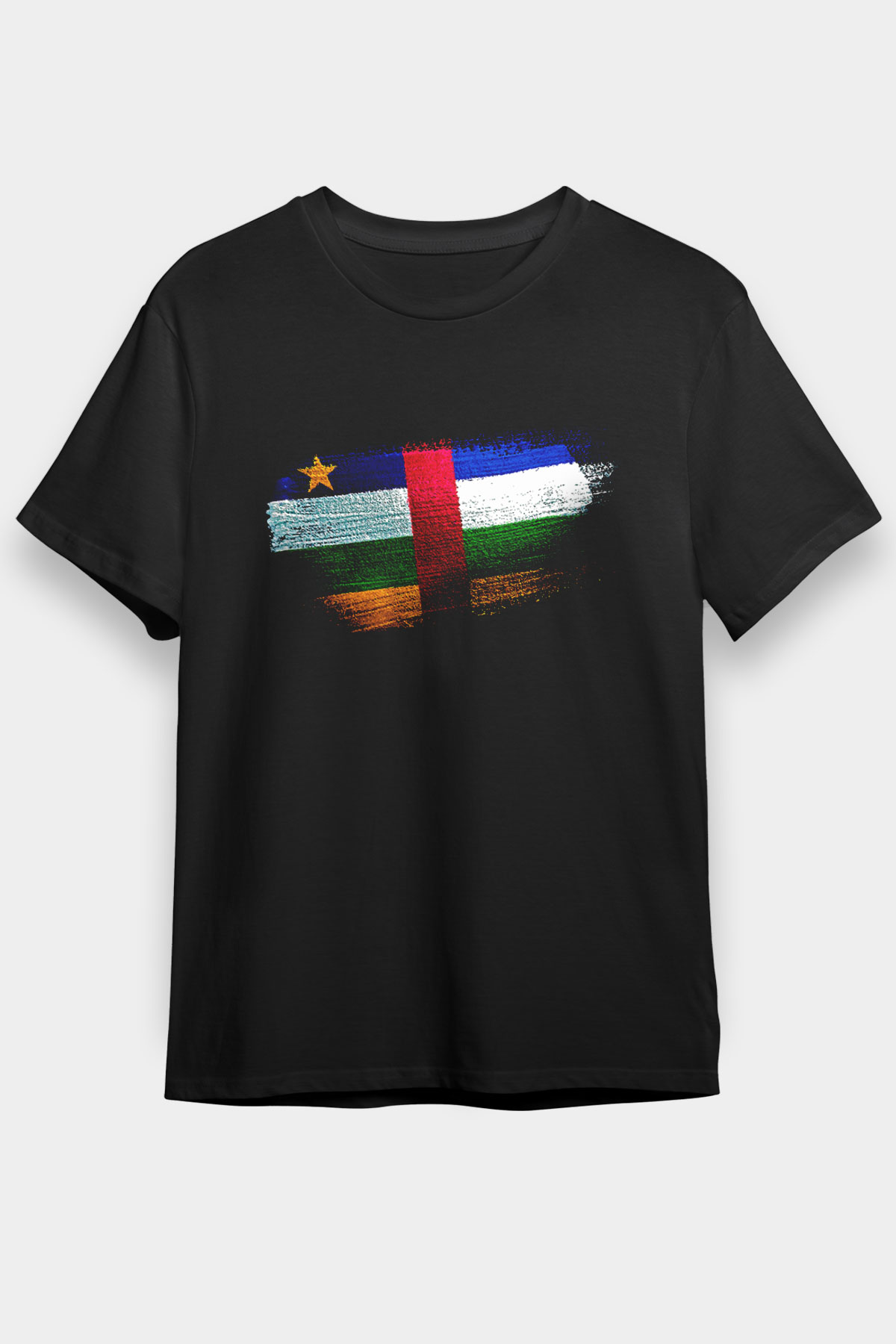 Orta Afrika Cumhuriyeti - Central African Republic Bayrağı Baskılı Unisex Siyah Tişört