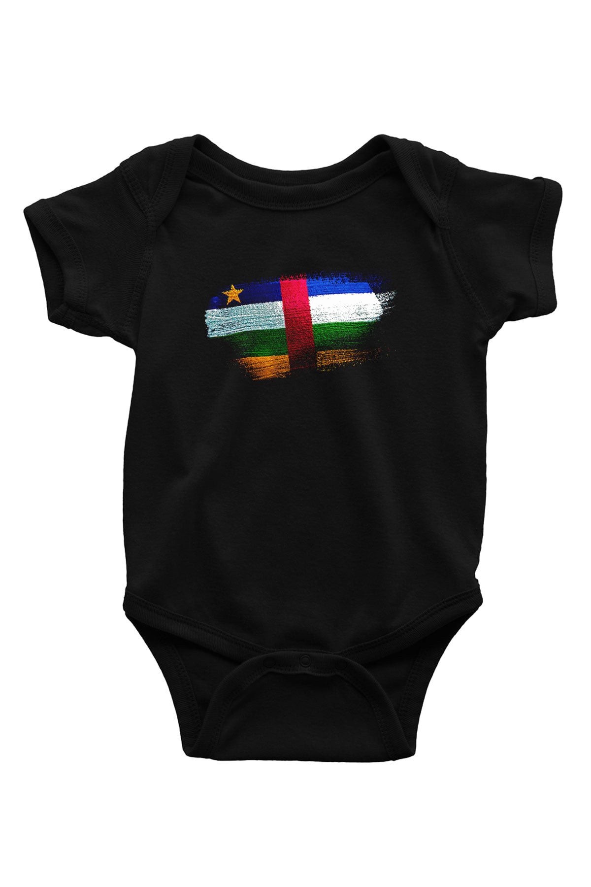 Orta Afrika Cumhuriyeti - Central African Republic Bayrağı Baskılı Unisex Siyah Bebek Body - Zıbın