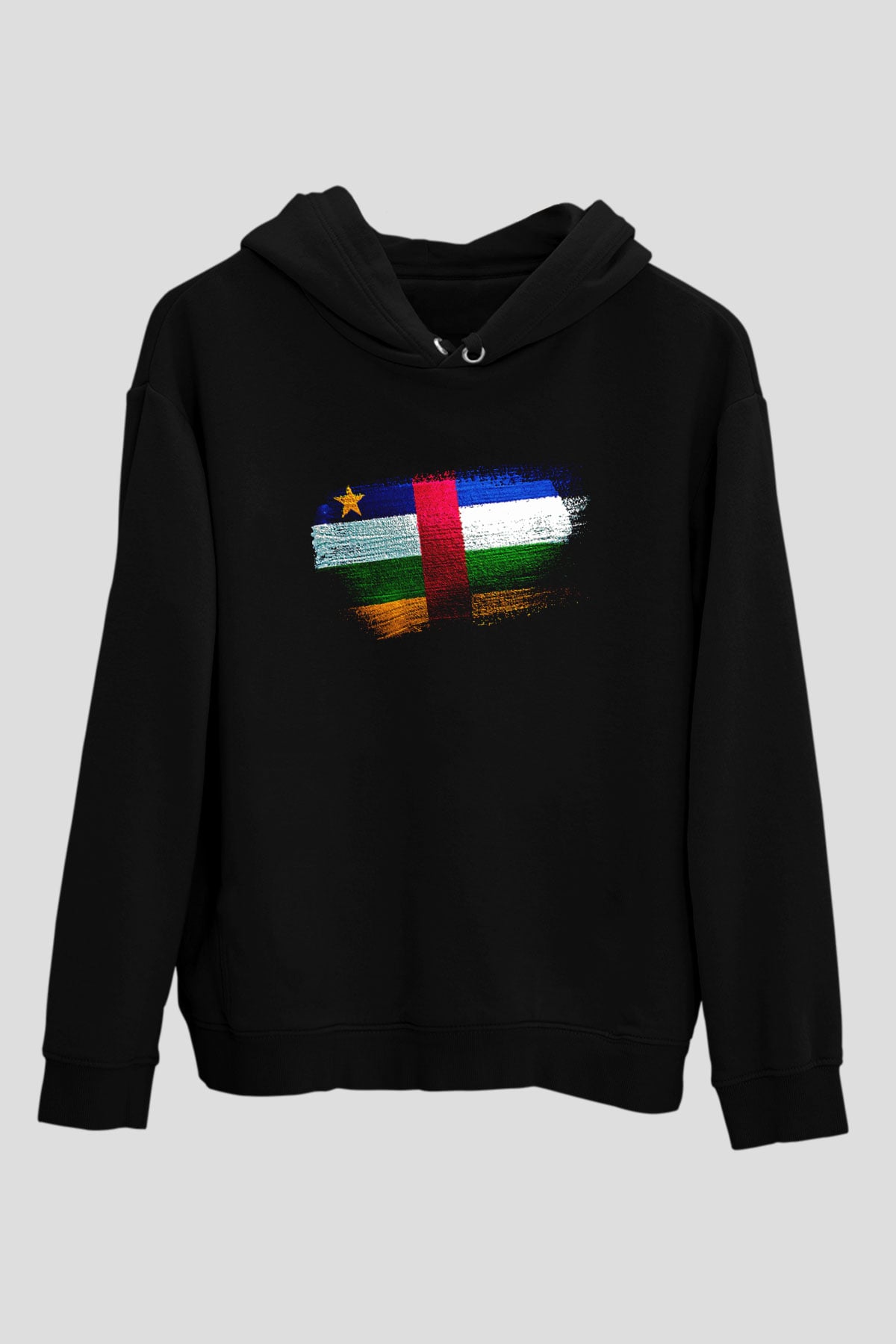 Orta Afrika Cumhuriyeti - Central African Republic Bayrağı Baskılı Unisex Siyah Kapüşonlu Sweatshirt