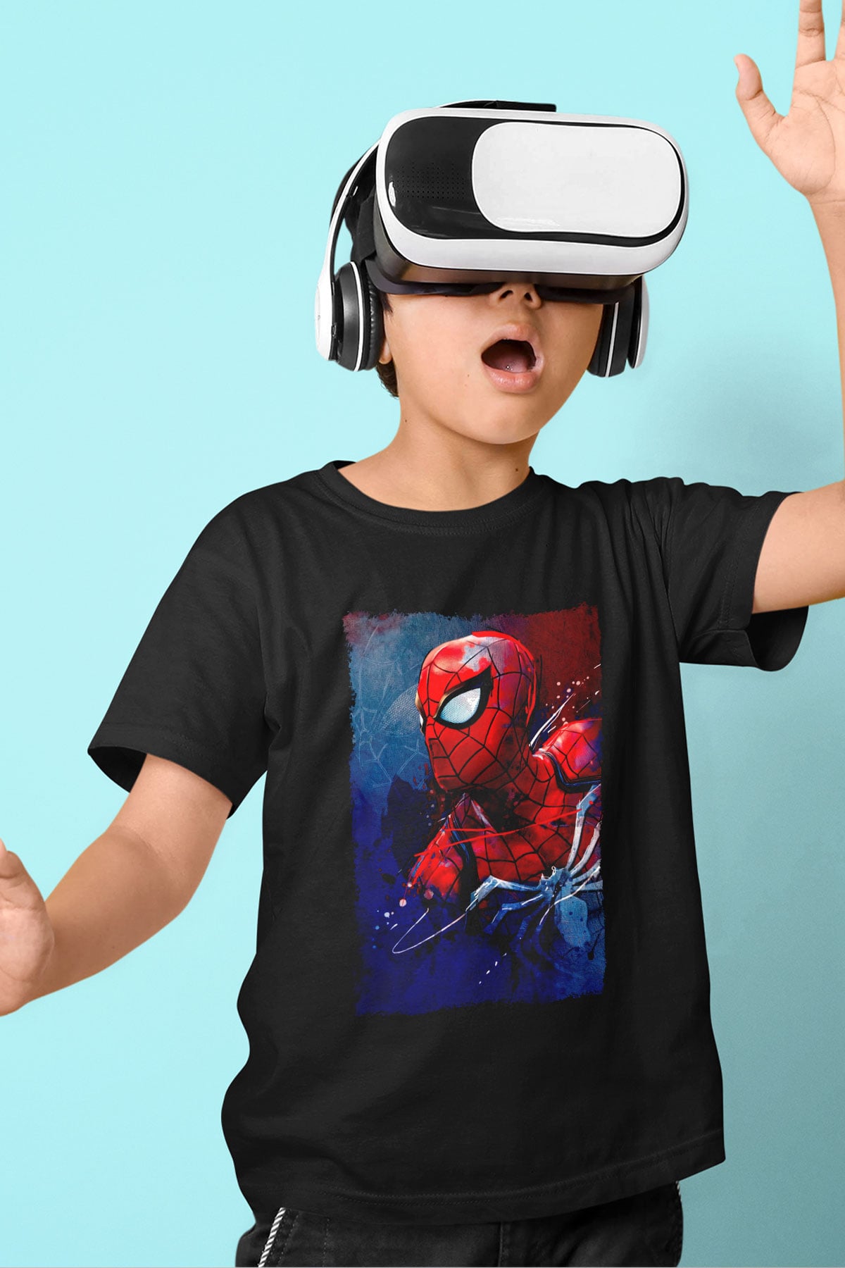 Örümcek Baskılı Unisex Siyah  Çocuk Tişört