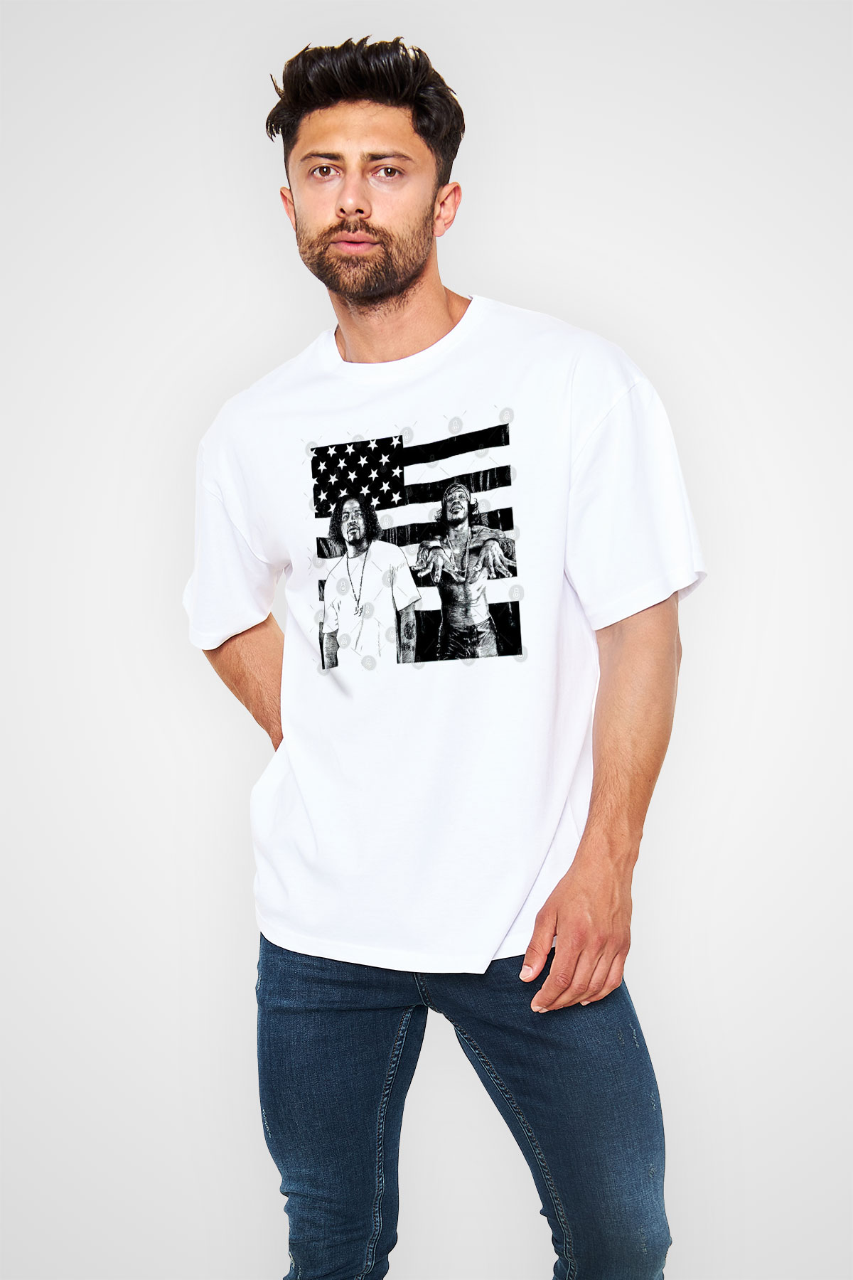 OutKast Baskılı Beyaz Unisex Oversize Tişört - Tshirt