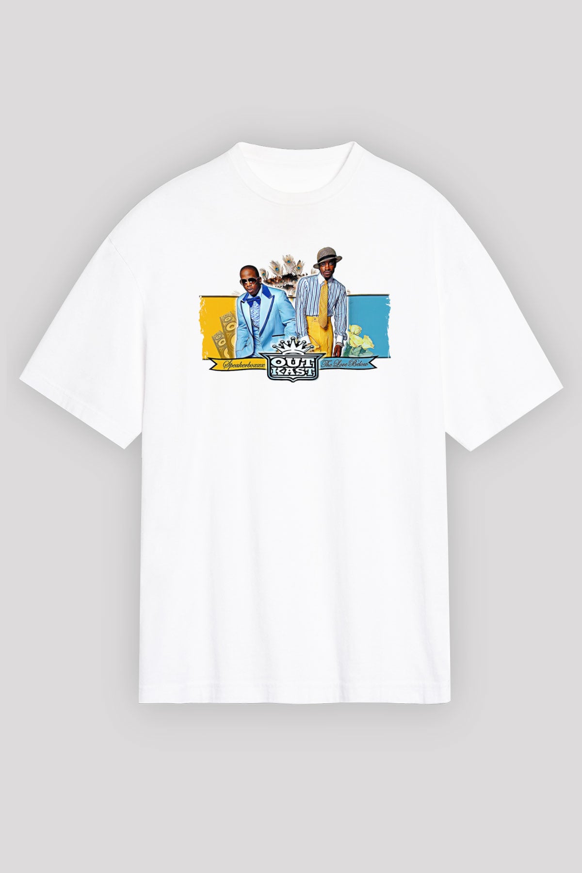 OutKast Baskılı Beyaz Unisex Oversize Tişört - Tshirt