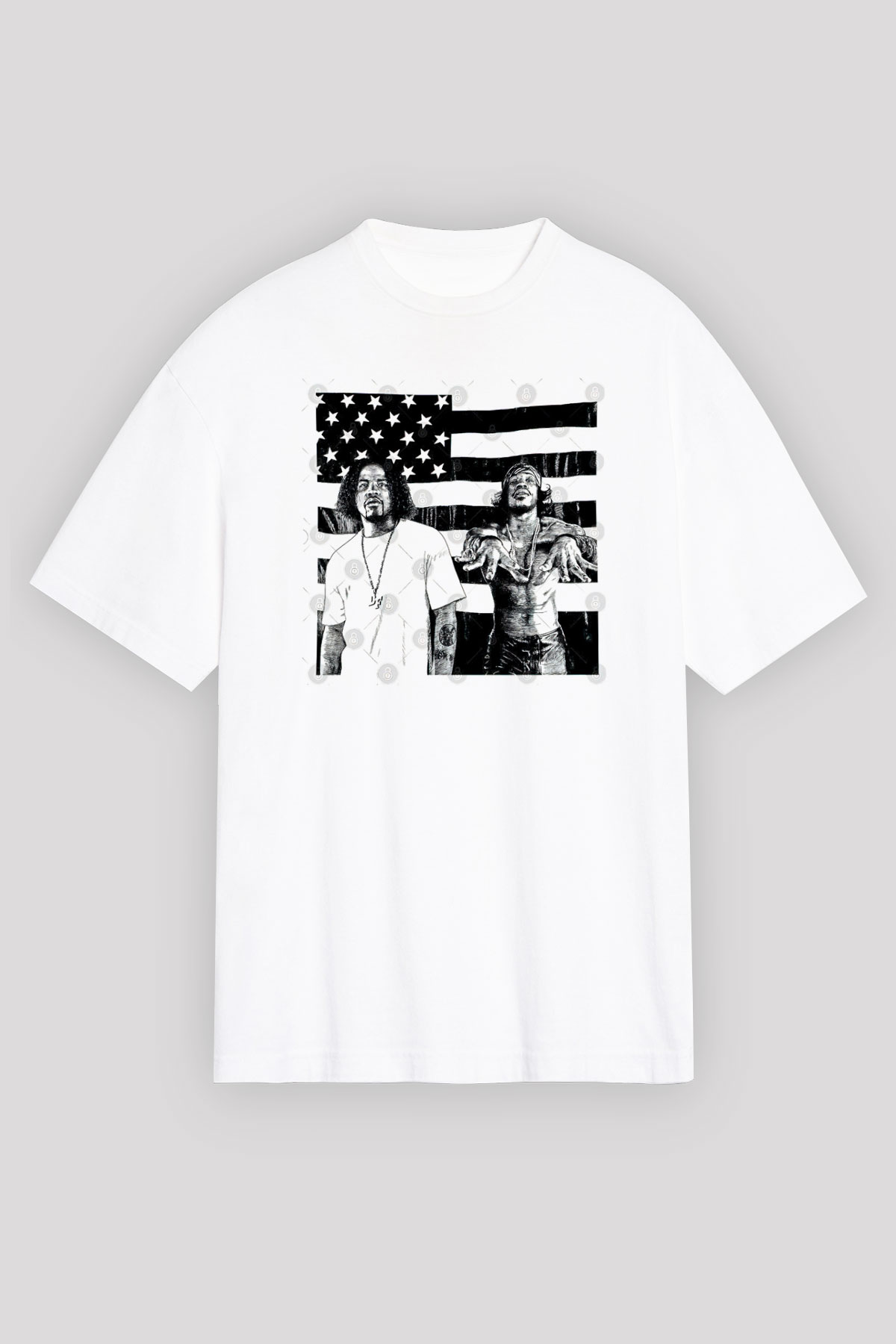 OutKast Baskılı Beyaz Unisex Oversize Tişört - Tshirt