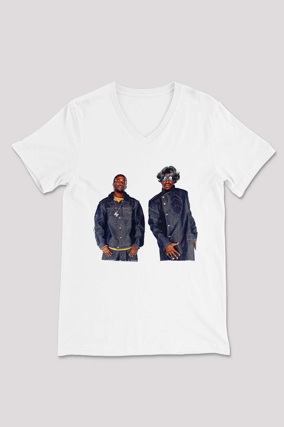 OutKast Baskılı Beyaz Unisex V Yaka Tişört - Tshirt