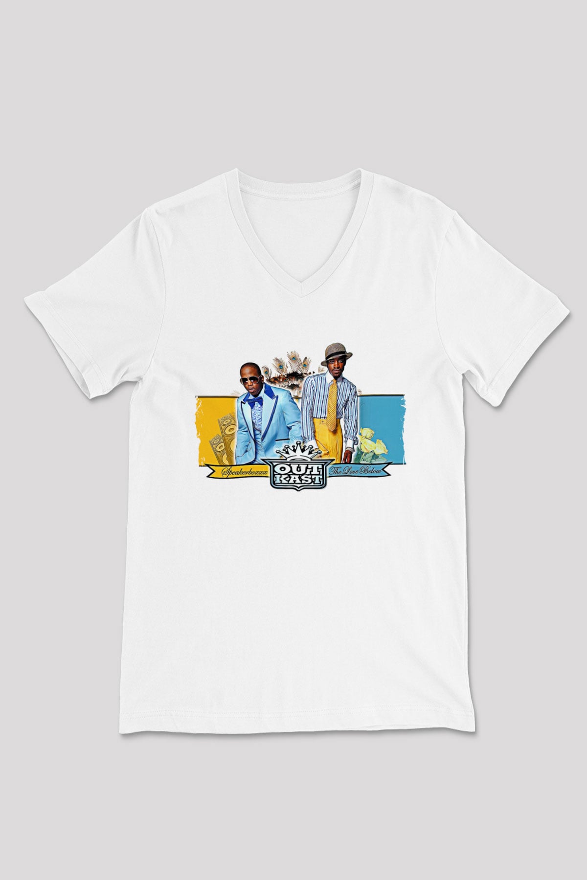 OutKast Baskılı Beyaz Unisex V Yaka Tişört - Tshirt
