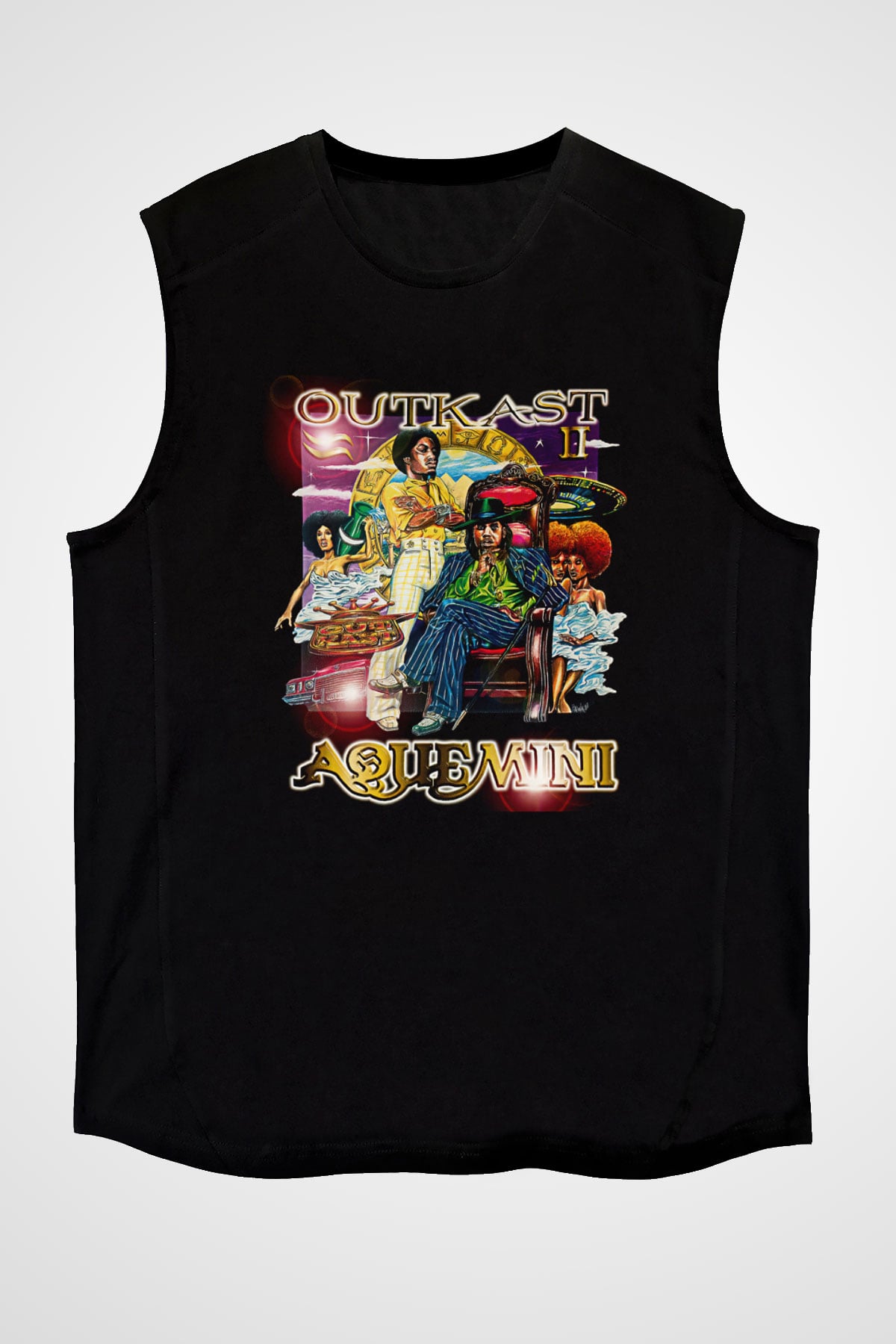 OutKast Baskılı Unisex Siyah Kolsuz Tişört - Tshirt