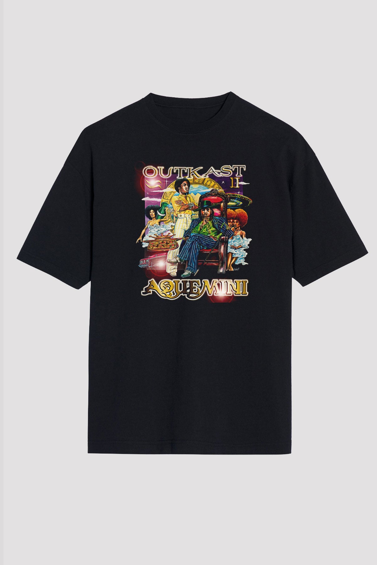 OutKast Baskılı Unisex Siyah Oversize Tişört - Tshirt