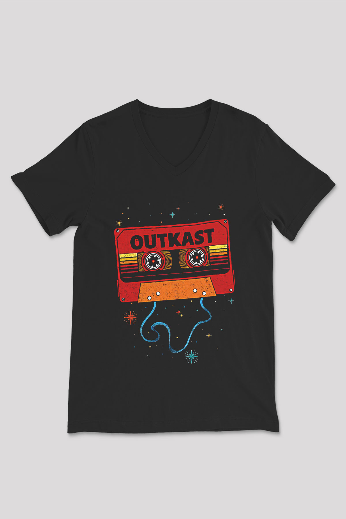 OutKast Baskılı Unisex Siyah V Yaka Tişört - Tshirt